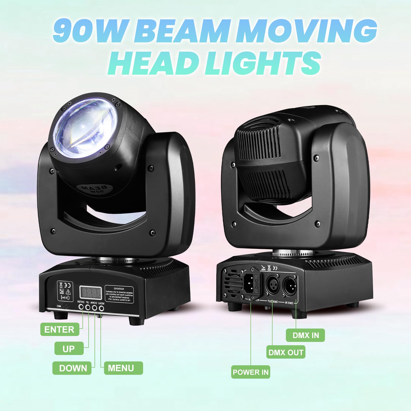 90W LED Moving Head DJ Lights - Mini Beam Stage Lights with Sound Activation, RGBW 4-in-1 Super Bright Spotlight & DMX Control - Perfect for Wedding, DJ Party, Club, Stage Lighting and Live Events