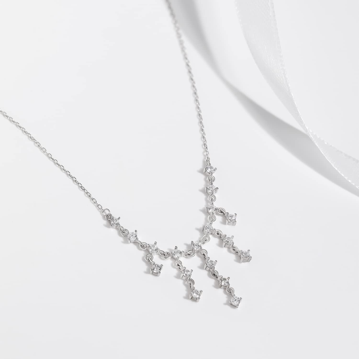 Meissa Sterling Silver Dainty Diamond Necklace for Women - Elegant Wedding, Bridal & Bridesmaid Jewelry - Handmade Crystal Choker Necklace - Perfect for Weddings, Anniversaries & Special Occasions (Silver)