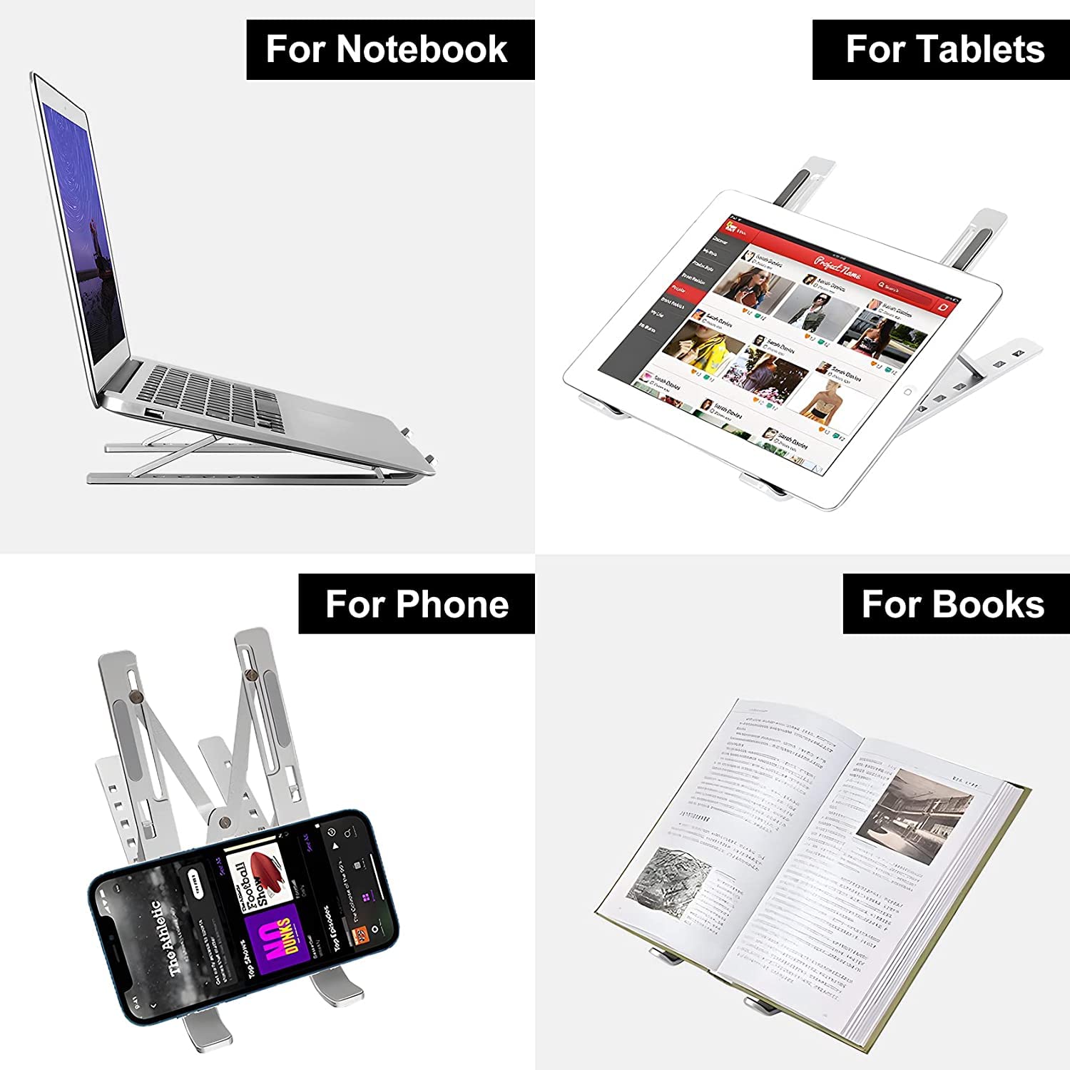 Adjustable Foldable Laptop Stand for 10-15.6 Inch Laptops - Ergonomic Silver Riser Holder for Home, Office, and Travel Use