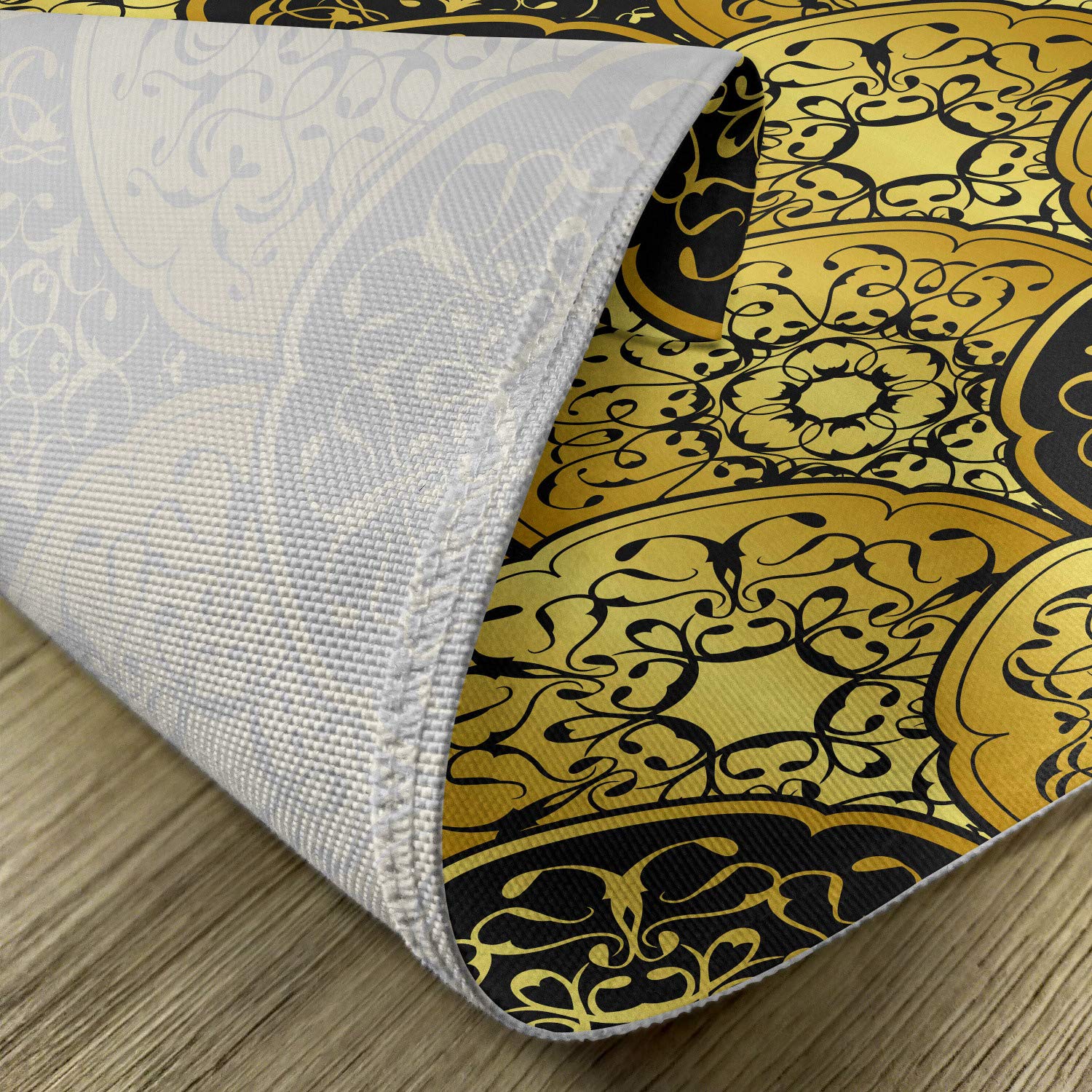Ambesonne Mandala Place Mats Set of 4 - Round Overlapping Retro Design Washable Fabric Placemats for Dining Table & Kitchen Decor in Yellow & Black | Perfect for Boho Home Decor, Dinner Parties & Holiday Gatherings