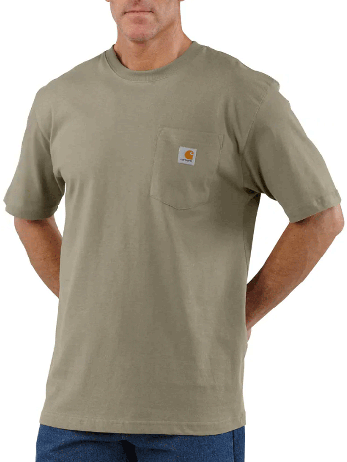 Carhartt K87 DES Men's Loose Fit Heavyweight Short Sleeve Pocket T-Shirt - Desert Color for Work, Outdoor & Casual Wear