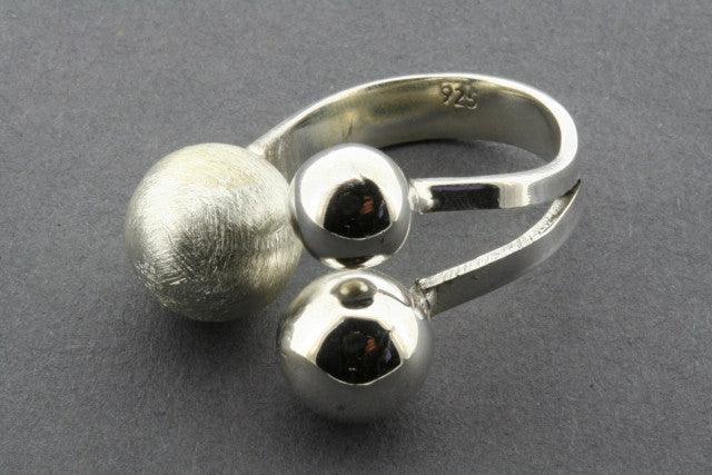 Brushed & Polished Sterling Silver Spheres Ring - Elegant Stackable Jewelry for Women, Perfect for Everyday Wear & Special Occasions