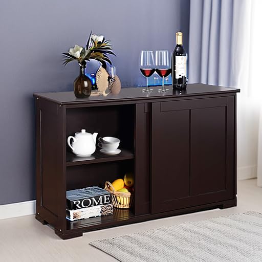 Costzon Wooden Sideboard Buffet Cabinet with Adjustable Shelf & Sliding Barn Door - Kitchen Storage Cabinet, Coffee Bar Console Table for Living Room, Dining Room, Hallway - Perfect for Home Organization & Entertaining Guests