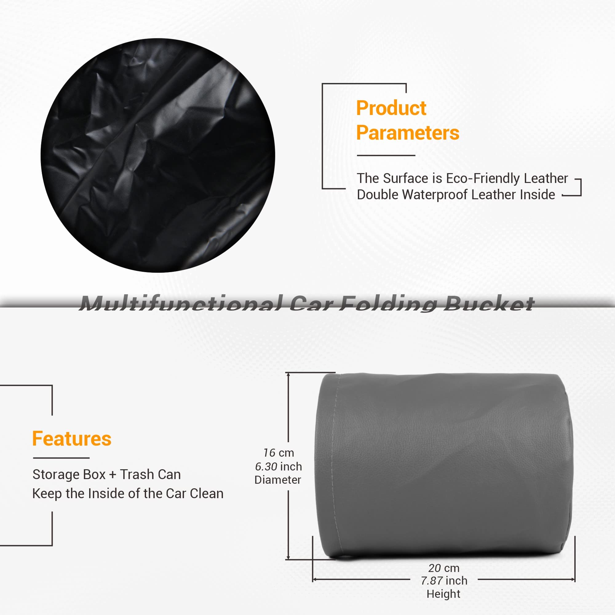 Waterproof PU Leather Collapsible Hanging Car Trash Can - Portable Pop Up Garbage Bin for Vehicles (1 Pack, Grey) | Ideal for Road Trips, Commuting & Keeping Your Car Clean