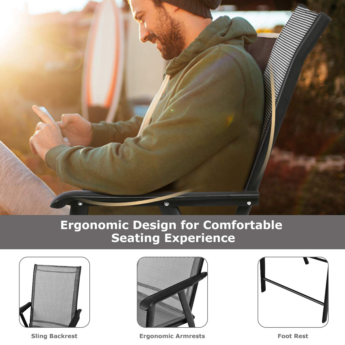 SAFSTAR 4-Pack Folding Patio Chairs with Armrests - Lightweight Outdoor Dining Chairs for Backyard, Deck, Lawn, Porch & Picnic - Portable Foldable Chairs for Adults, Camping, BBQs & Garden Parties