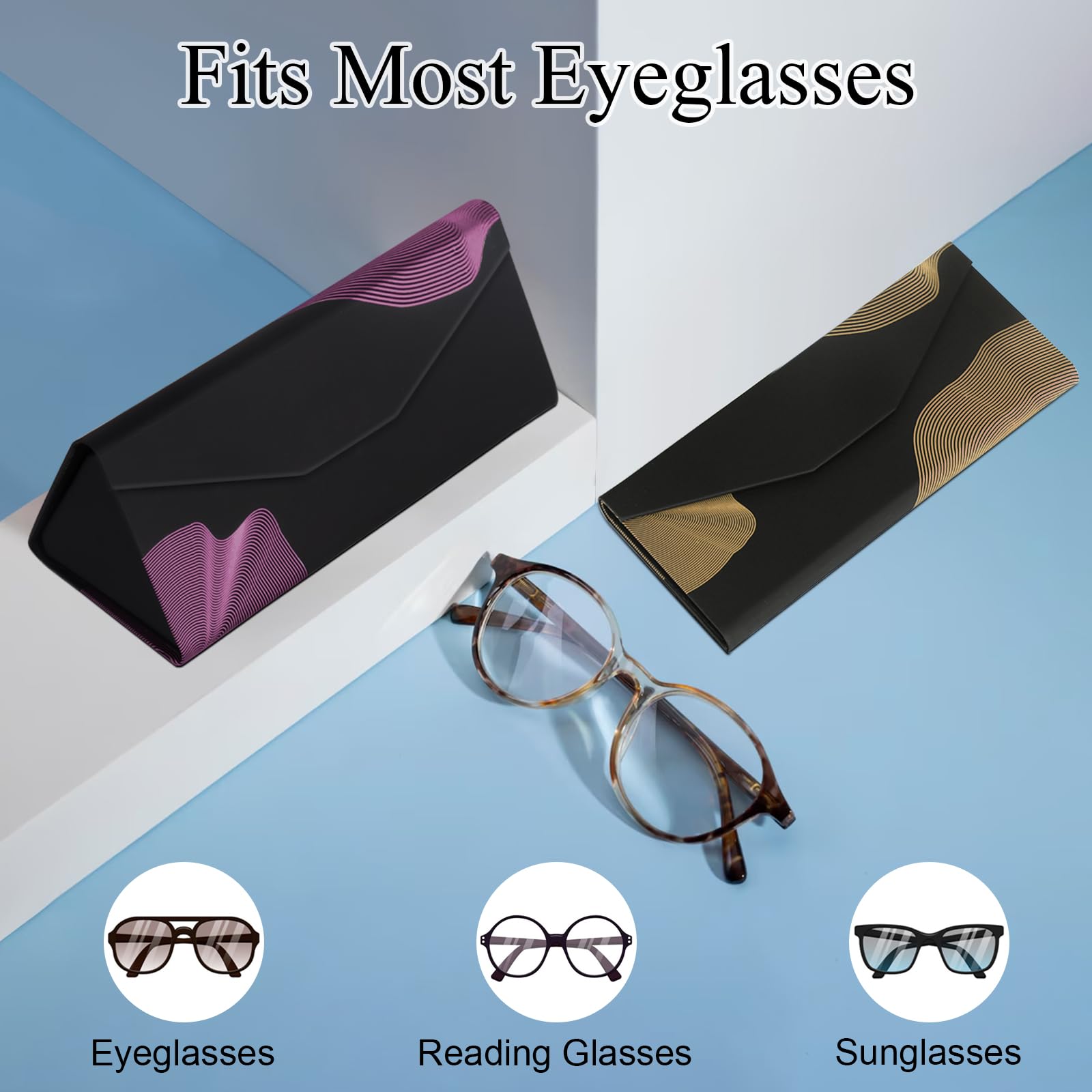 RayLove Foldable Magnetic Hard Shell Glasses Case - Protective Sunglasses & Eyeglasses Holder for Travel, Reading, and Everyday Use