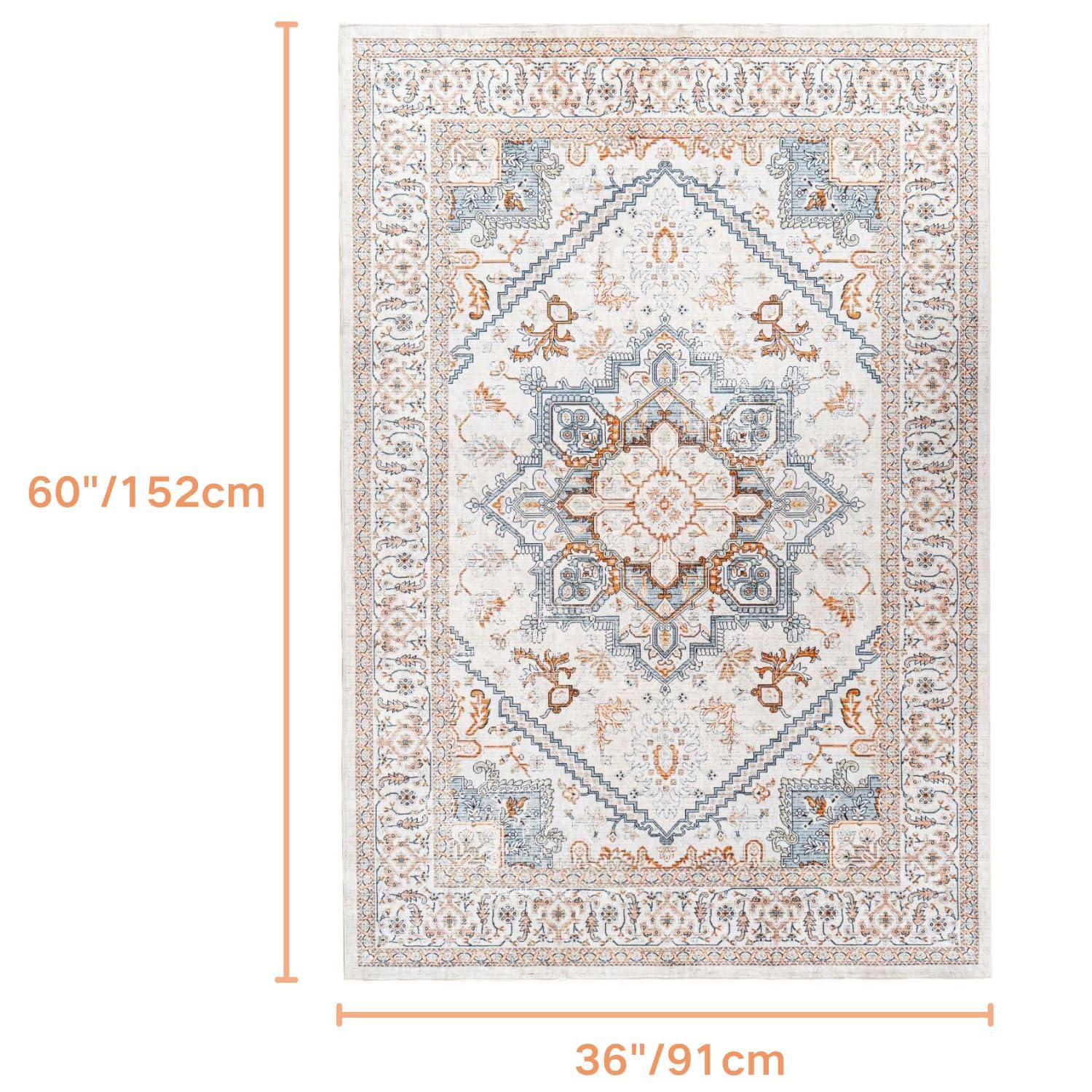 Syalife 3x5 Washable Low Pile Non-Slip Area Rugs for Living Room, Bedroom, Entryway & Kitchen - Non-Shedding Soft Carpet in Beige, White & Blue - Perfect for Home Decor, Pet-Friendly Spaces & High-Traffic Areas