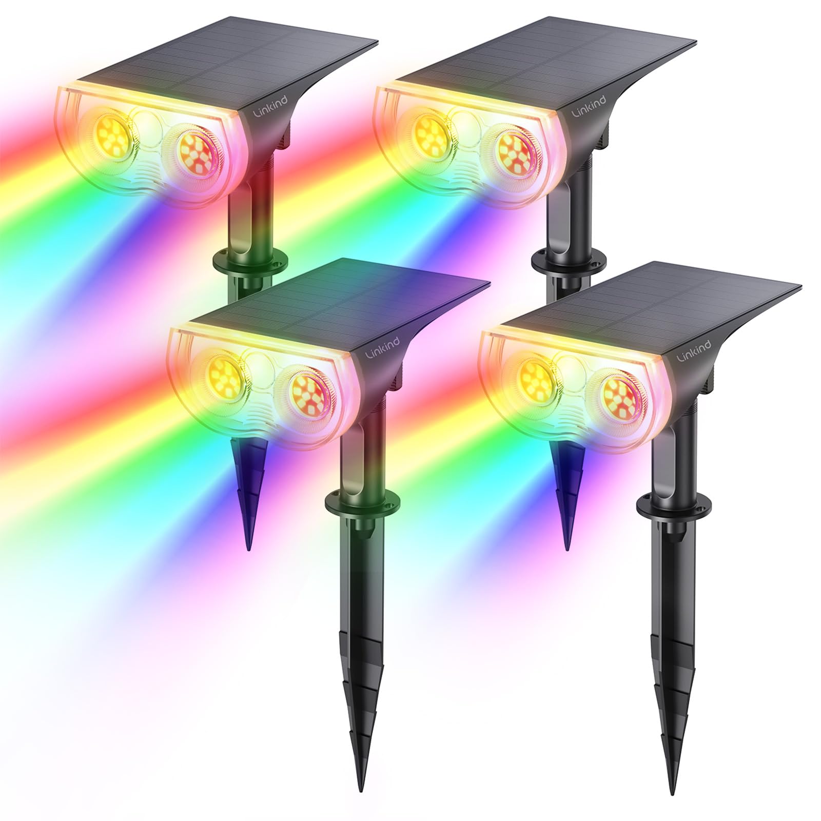 Linkind Solar Spot Lights Outdoor - IP67 Waterproof Solar Landscape Lights with RGB Multicolor, 4 Pack for Yard, Garden, Pathway - Perfect for Patio, Deck, Driveway & Backyard Lighting