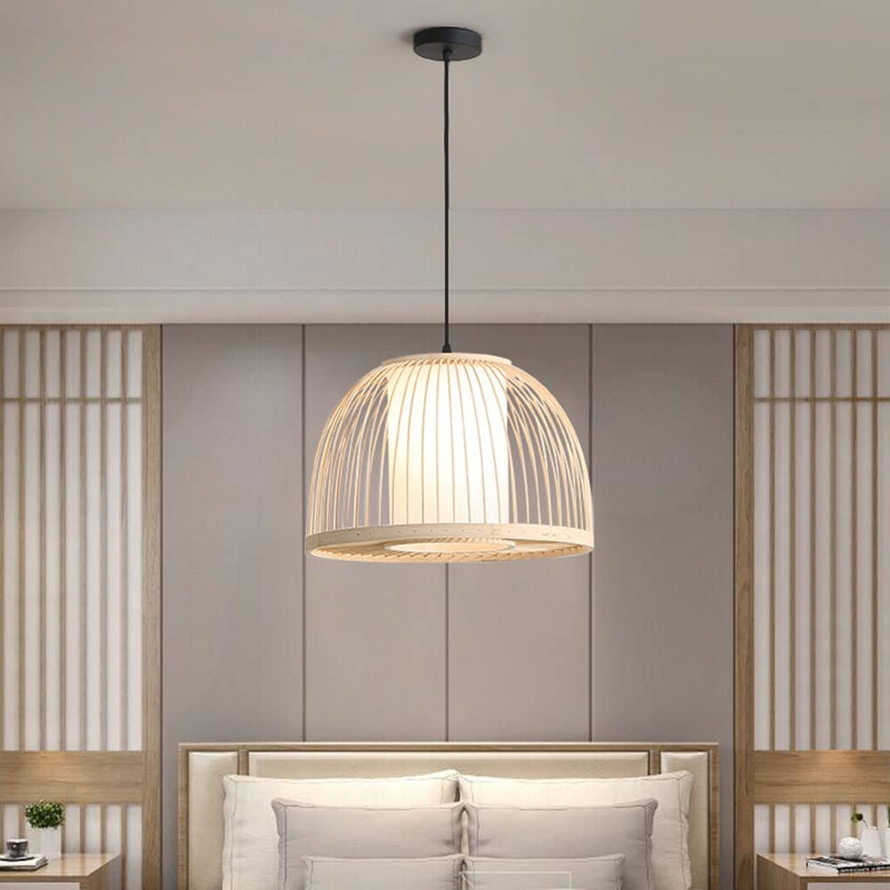 Japanese Style Natural Bamboo Pendant Lamp - Handwoven Rattan Ceiling Light Fixture for Farmhouse, Boho & Asian Decor | Perfect for Living Room, Bedroom, Dining Room & Patio Lighting
