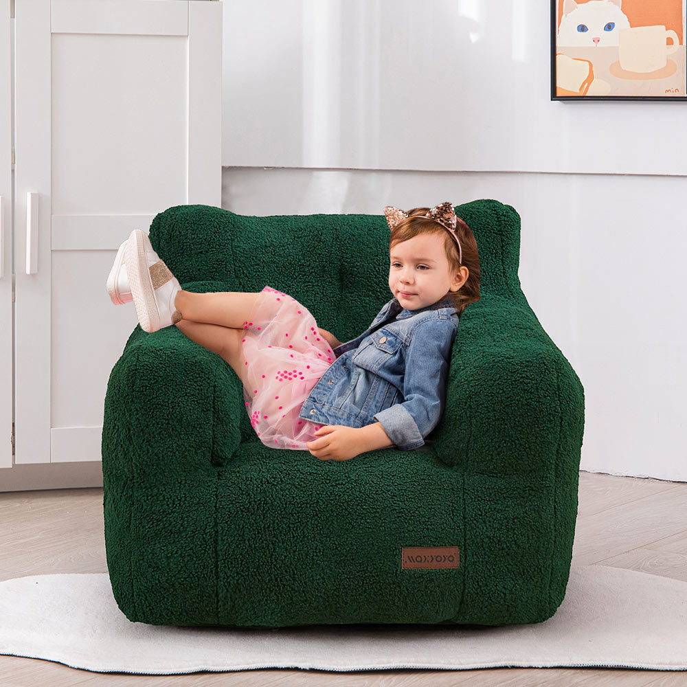 MAXYOYO Kids Sherpa Bean Bag Chair - Soft Teddy Bear Lazy Sofa for Boys & Girls, Green - Cozy Reading Nook & Playroom Seating for Children's Bedroom
