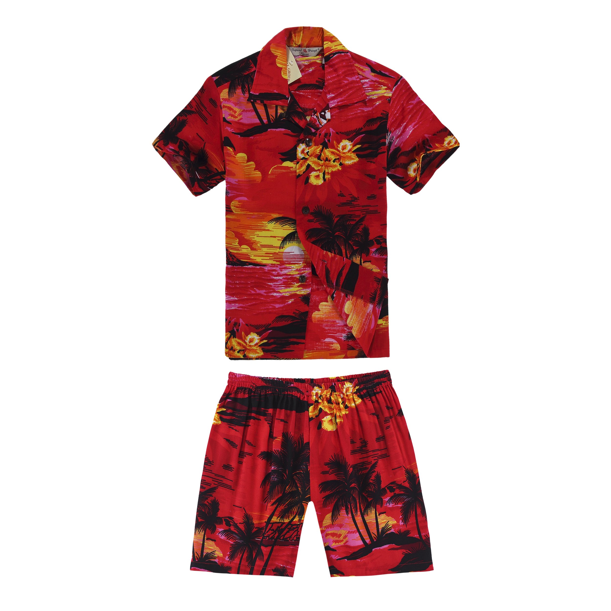 **Hawaiian Luau Shirt for Men & Boys - Sunset Red Tropical Aloha Shirt | Beach Party, Summer Vacation & Casual Wear**