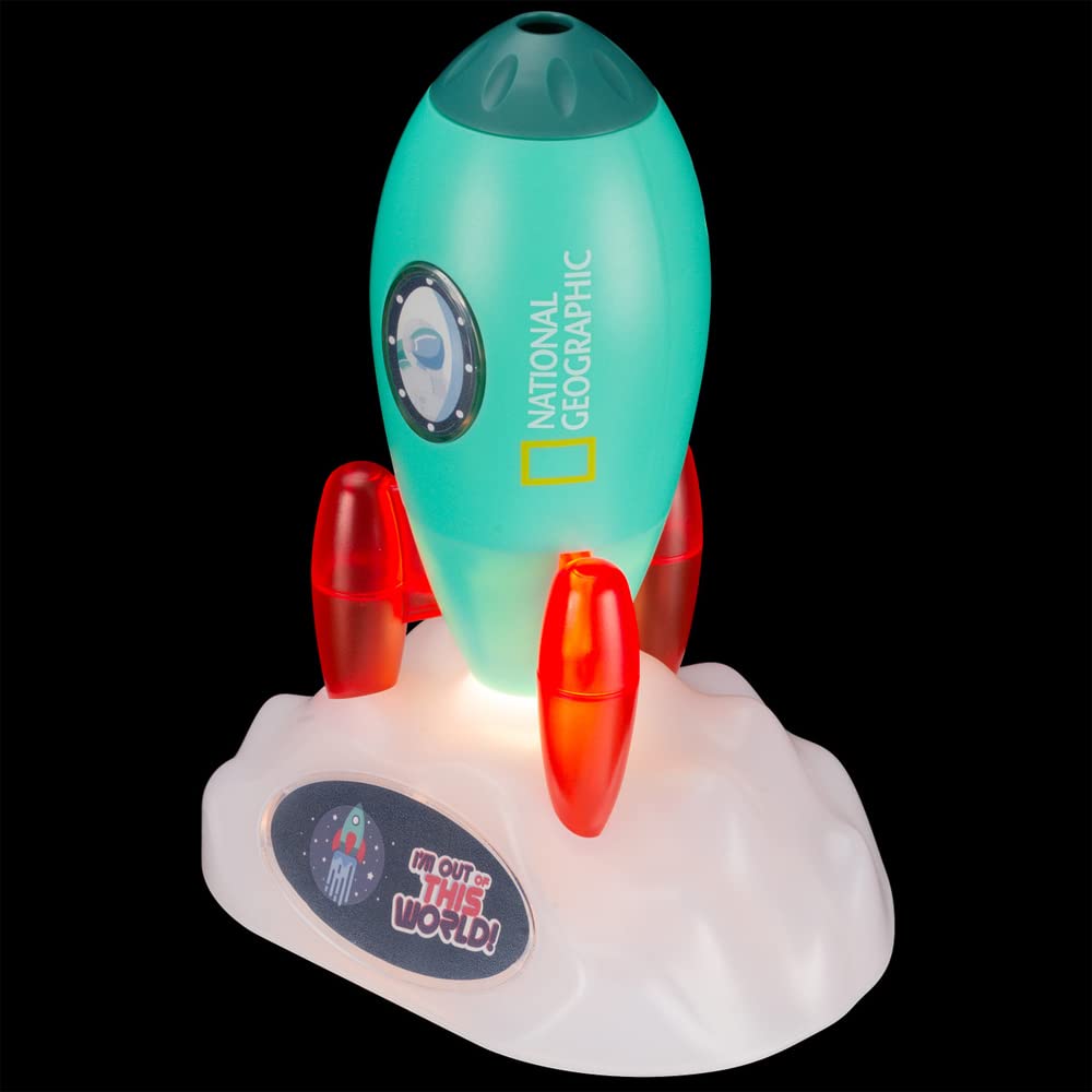 National Geographic Space Rocket Slide Projector & Night Light - Kids Educational Toy for Bedroom, STEM Learning & Space Exploration Fun