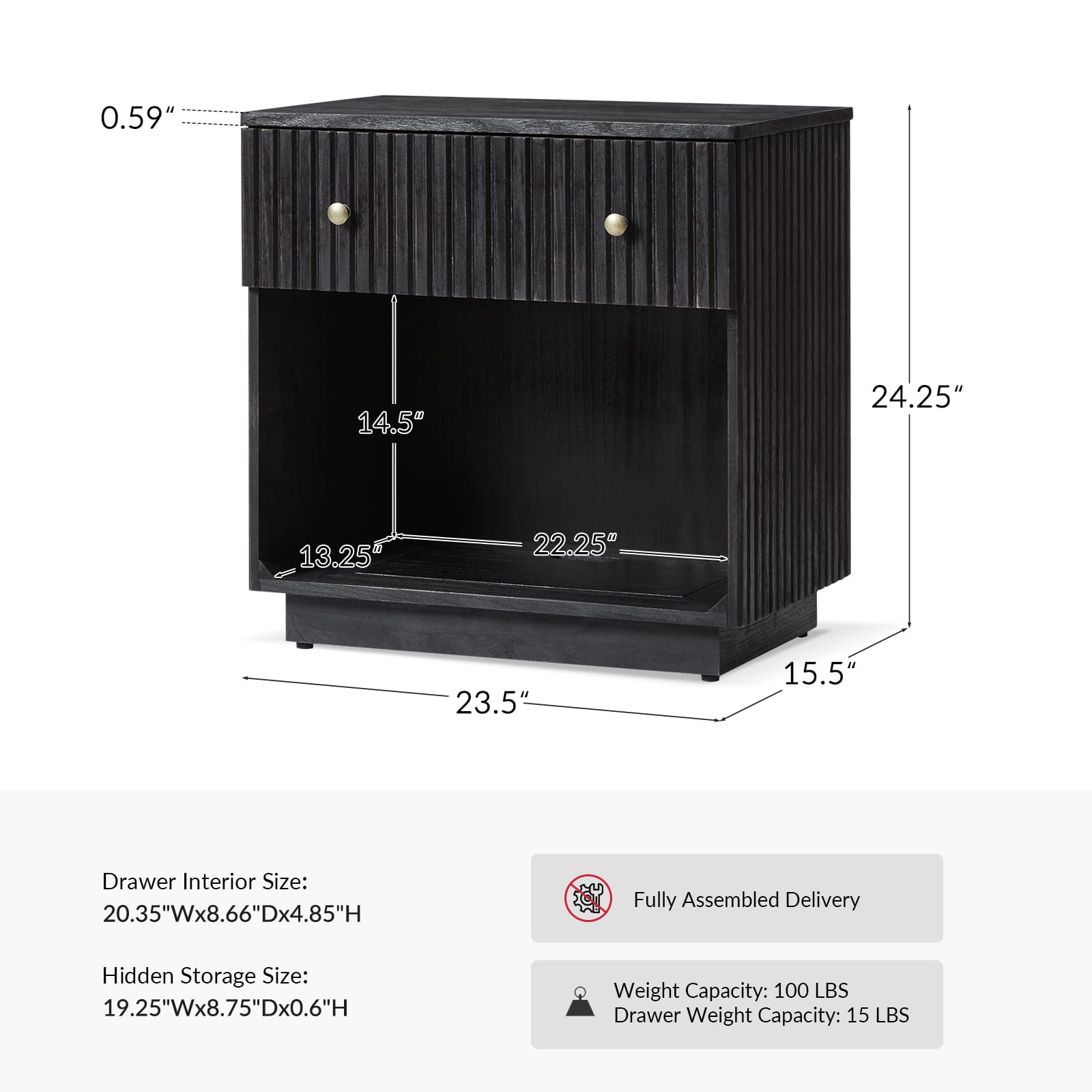 1 Drawer Nightstand with Open Shelf & USB Charging Station - Modern Bedside Table for Small Spaces, Bedroom, Living Room | Optional Types Available