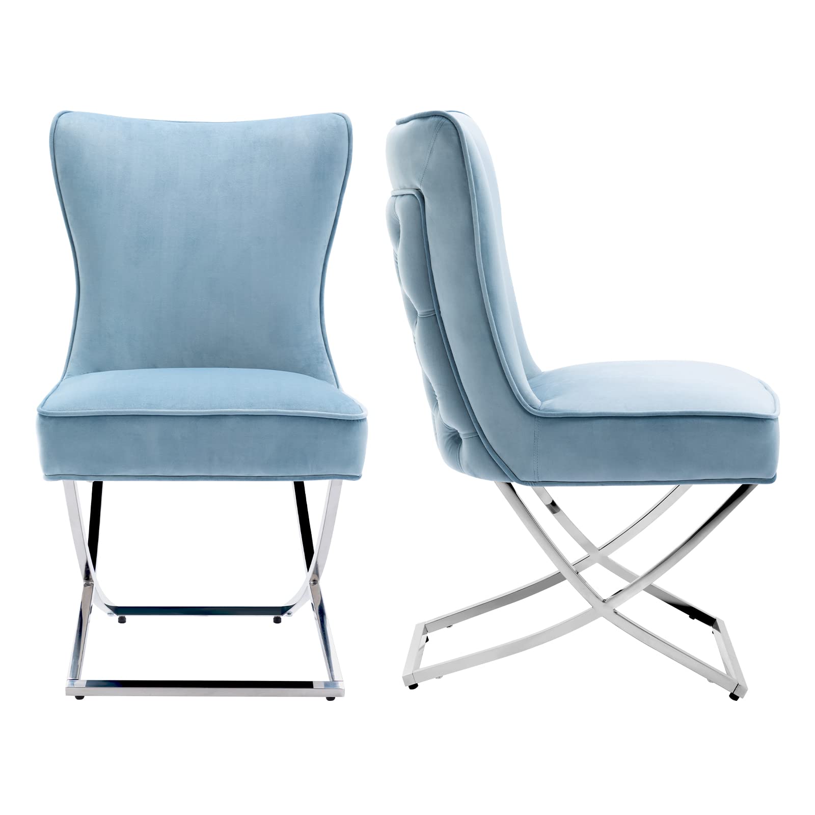 Upgraded Velvet Dining Chairs Set of 2 - Modern Luxury Accent Chairs with Sturdy Metal Legs for Dining Room, Living Room & Office (Light Blue) | Elegant Home Decor & Comfortable Seating Solution
