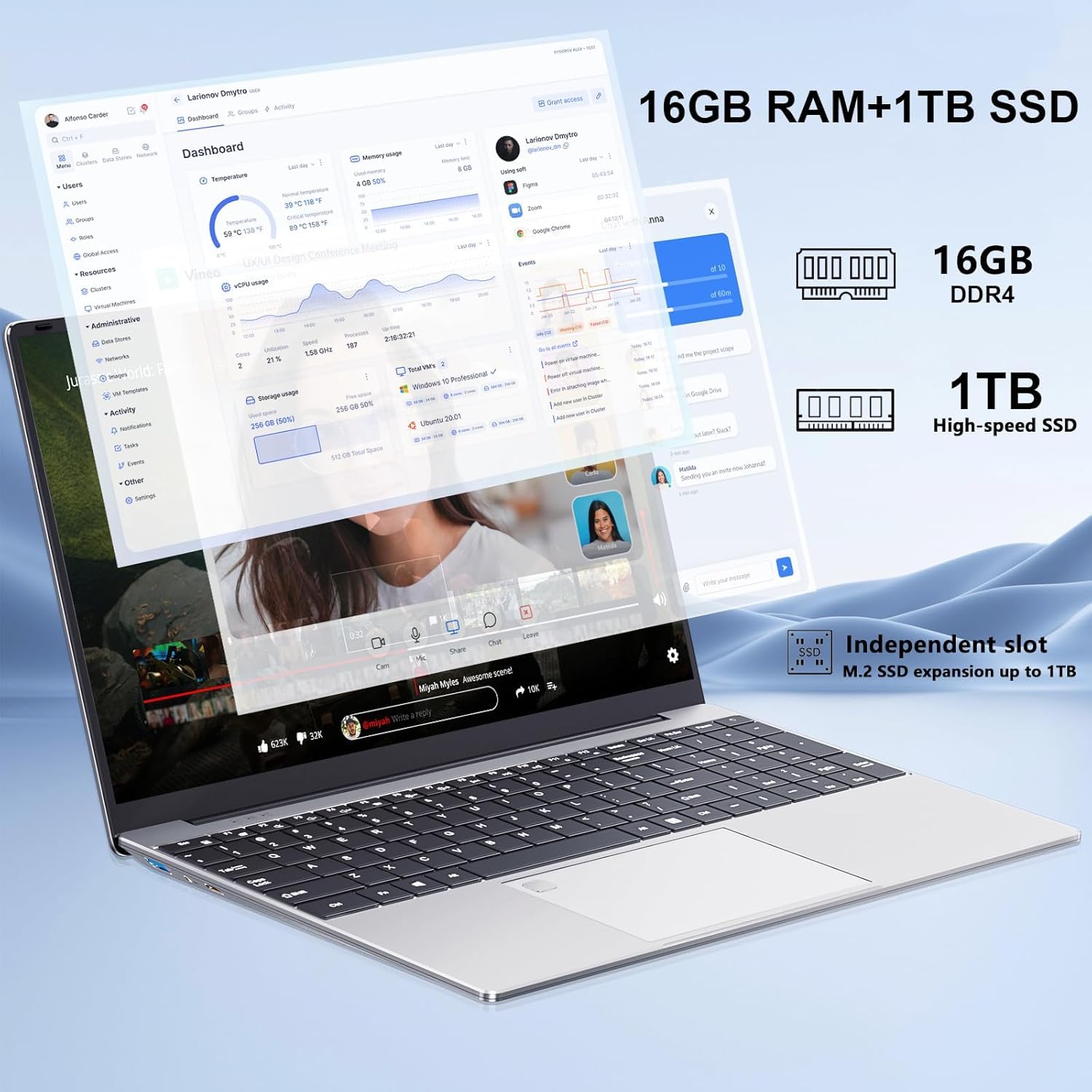 15.6 Inch Gaming Laptop - 12th Gen Intel N95 Processor (Up to 3.4GHz), 16GB RAM, 1TB SSD, FHD IPS 1920x1080 Display, Backlit Keyboard, Fingerprint Unlock, 180° Hinge - Perfect for Esports, Streaming & Work