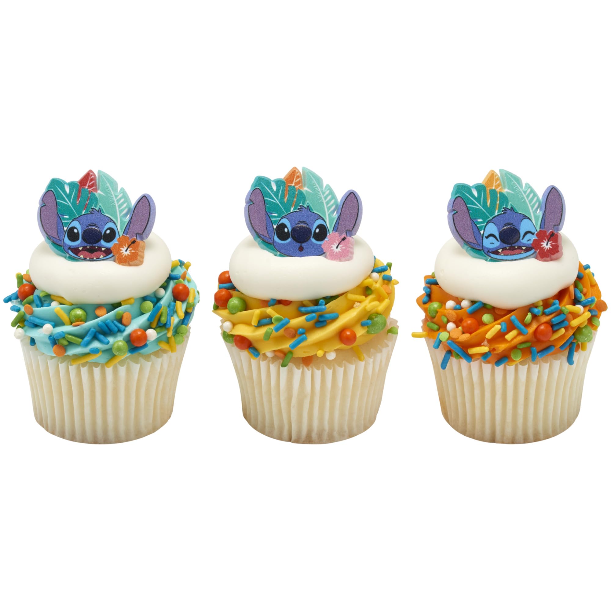 Disney Stitch 'Ohana Cupcake Rings - 24 Pack Lilo & Stitch Cake Toppers for Birthday Parties, Baby Showers & Celebrations | Food Safe Cupcake Decorations for Cakes, Cupcakes & Desserts