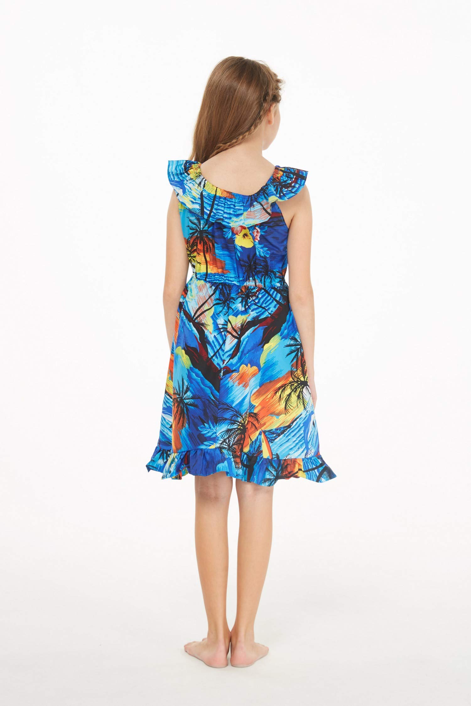 Vintage Tropical Toile Luau Wrap Ruffle Dress for Girls - Perfect for Hawaiian Themed Parties, Beach Vacations & Summer Photoshoots
