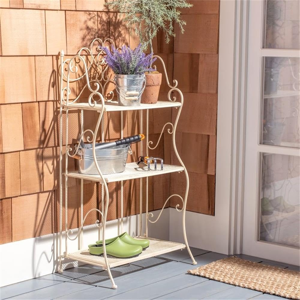 SAFAVIEH PAT5022A Outdoor Collection Torus Pearl White 3-Tier Shelf - Modern Garden & Patio Decor for Plants, Books & Decorations