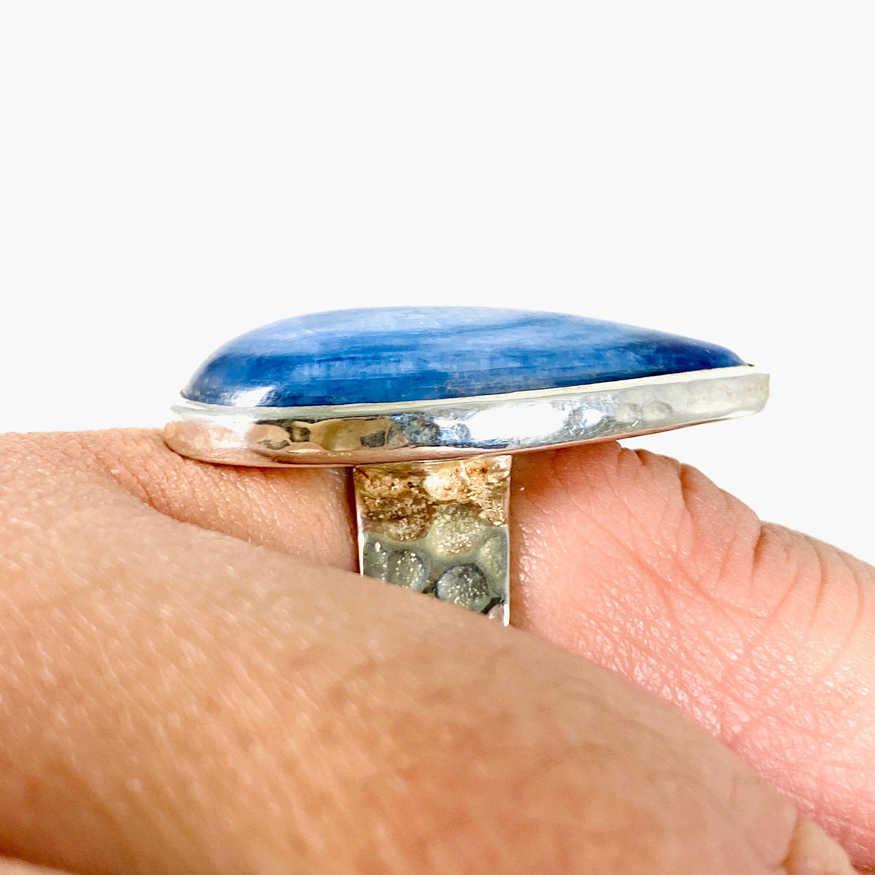 Kyanite Teardrop Beaten Band Ring - Size 10 - KRGJ2701 - Elegant Handmade Jewelry for Women - Perfect for Weddings, Parties & Special Occasions