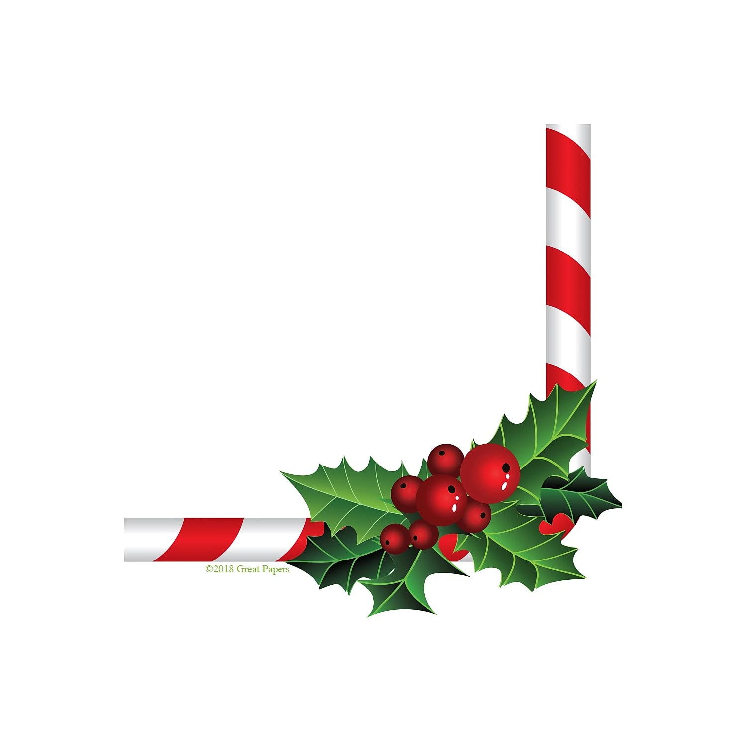 Candy Cane Holly Holiday Letterhead Paper - 8.5