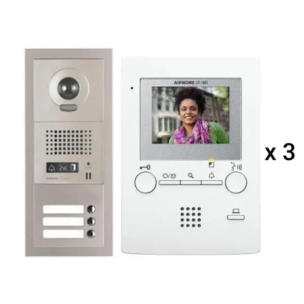 Aiphone GT 3V3 3-Apartment Multi-Tenant Video Intercom System with 3.5