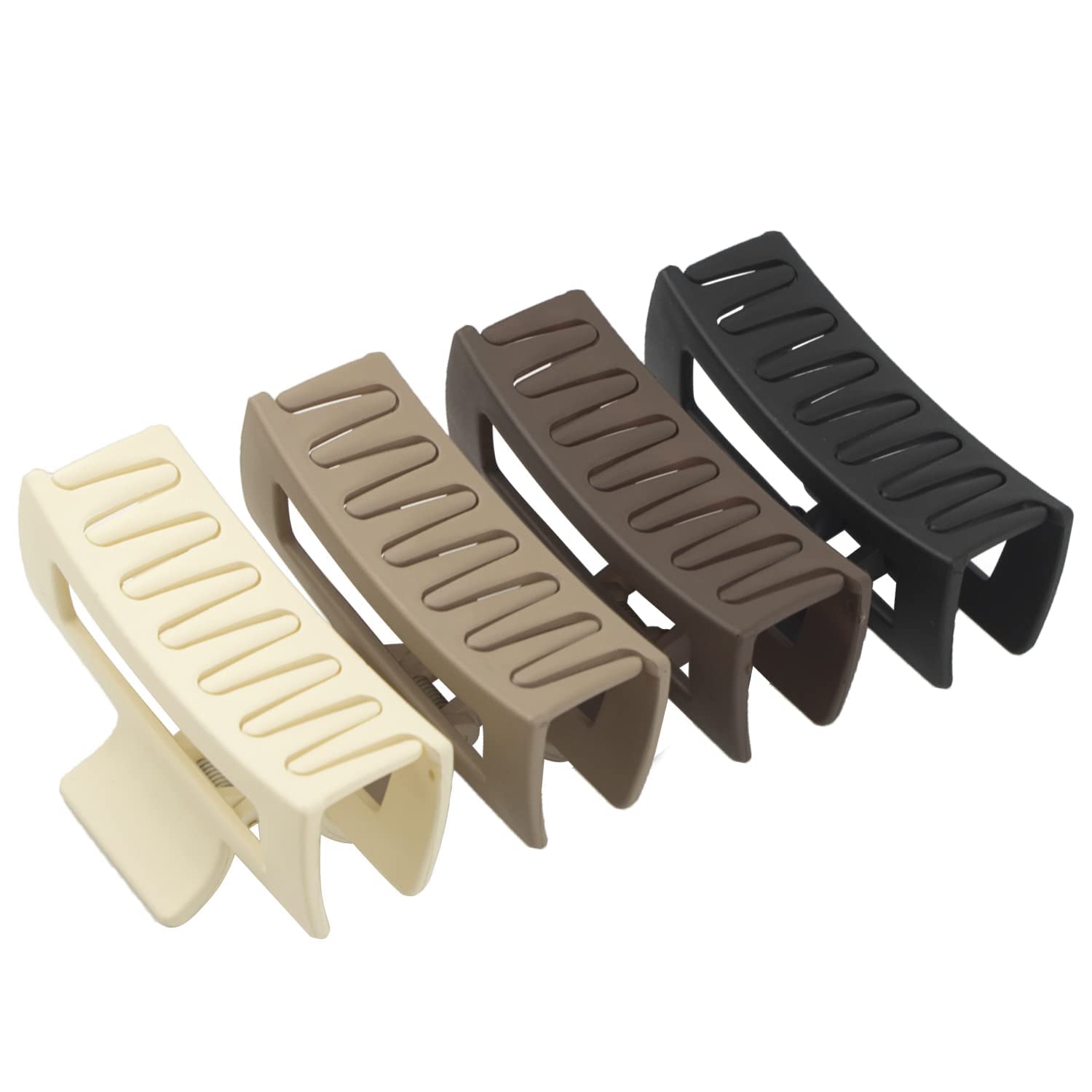 Non-Slip Square Hair Jaw Clips for Women & Girls – Strong Hold Hair Claw Clips for Thin & Thick Hair (White, Black, Khaki, Tortoise) – 4pcs Set – Perfect for Workouts, Office & Everyday Styling