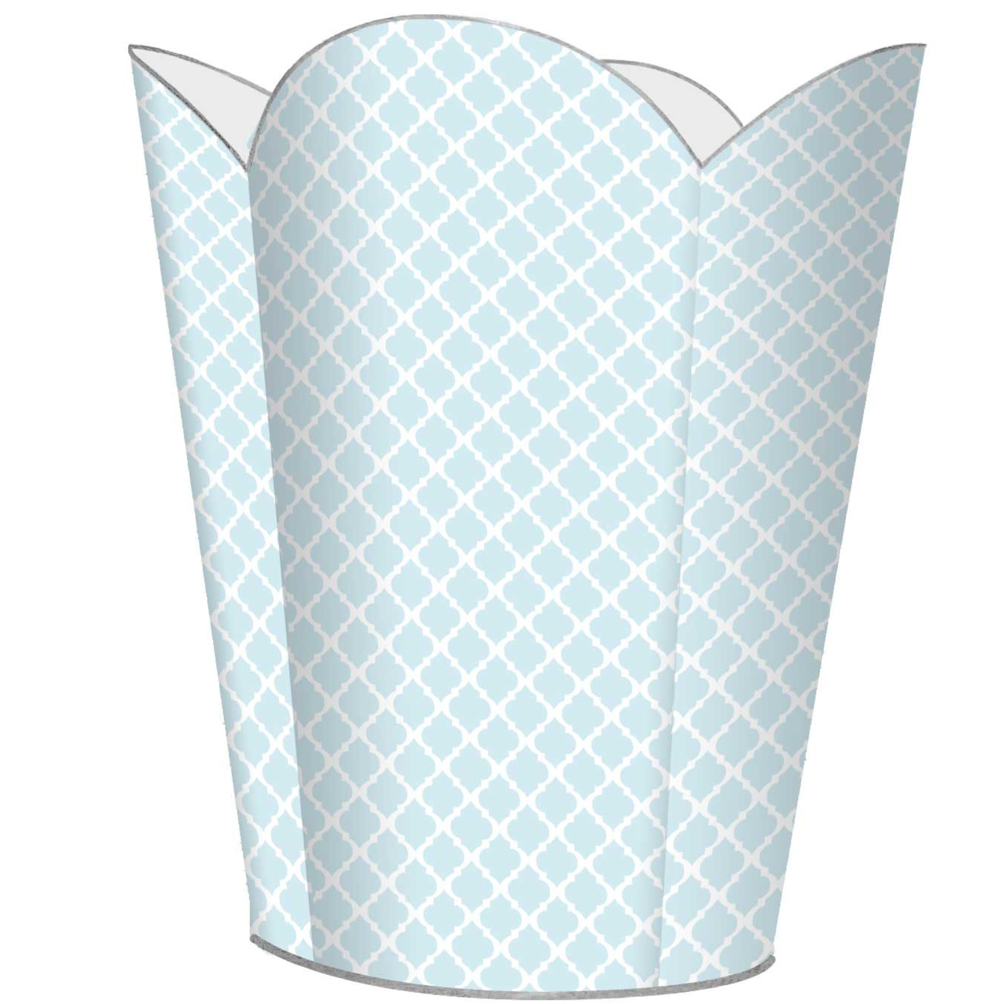 Chelsea Light Blue Decoupage Wastebasket with Optional Tissue Box Cover - Elegant Bathroom & Bedroom Trash Can for Home Decor