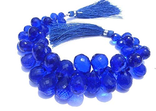GemAbyss Blue Quartz Faceted Tear Drop Briolettes Beads - 10x7mm to 15x10mm Size - 3.5 Inch Strand (Code MVG-40812) - Perfect for Jewelry Making, DIY Crafts, and Beading Projects