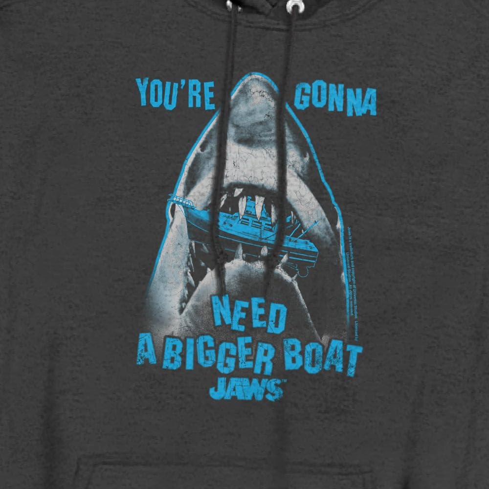 Jaws Boat in Mouth Unisex Adult Pullover Hoodie - Heather Grey - Comfortable & Stylish for Casual Wear, Outdoor Activities & Movie Nights