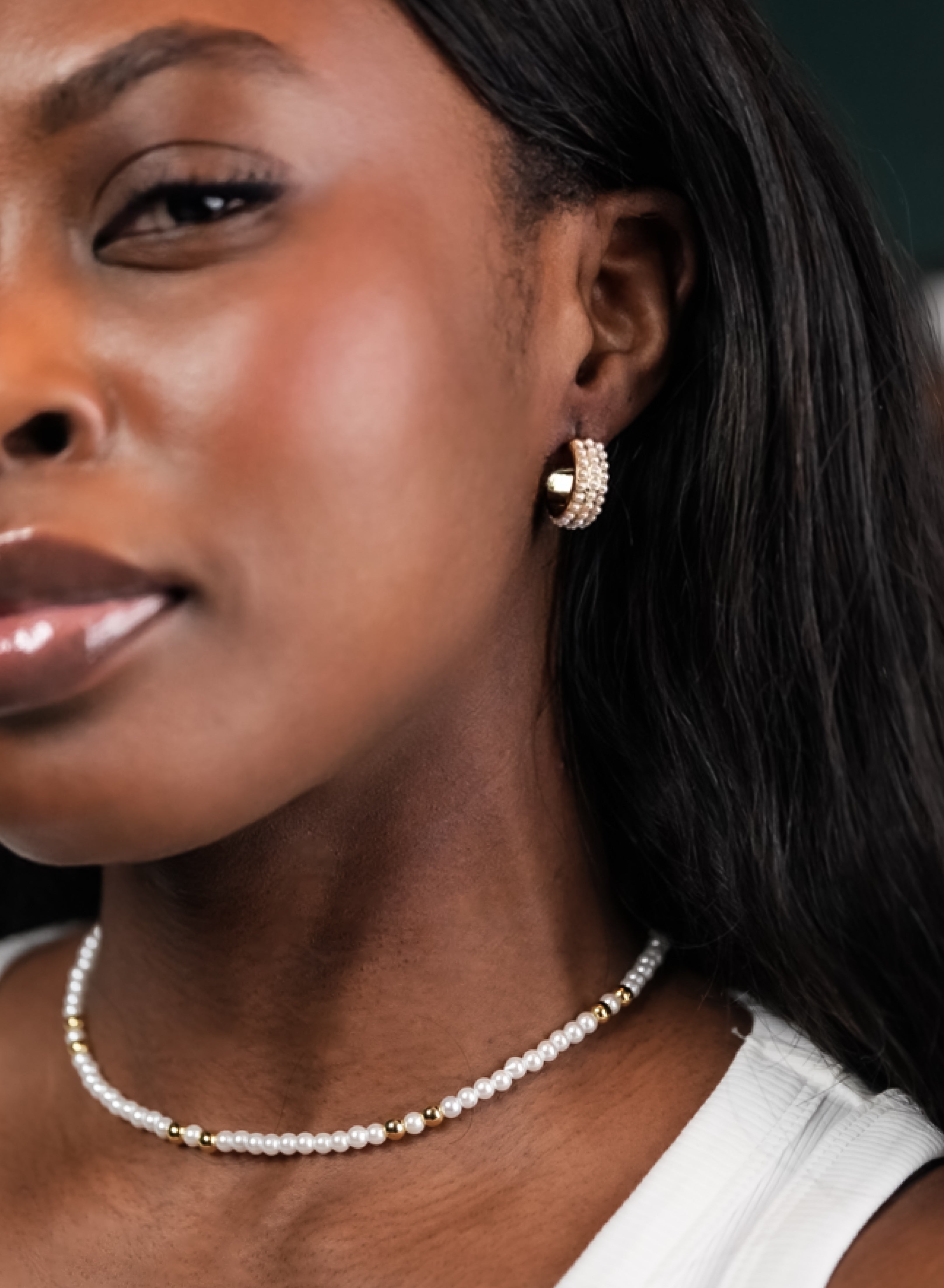 ROMALI 18K Gold Plated Mini Pearl Cluster Hoop Earrings for Women - Elegant Dainty Pearl Studded Huggie Hoops - Perfect for Wedding, Party & Everyday Wear