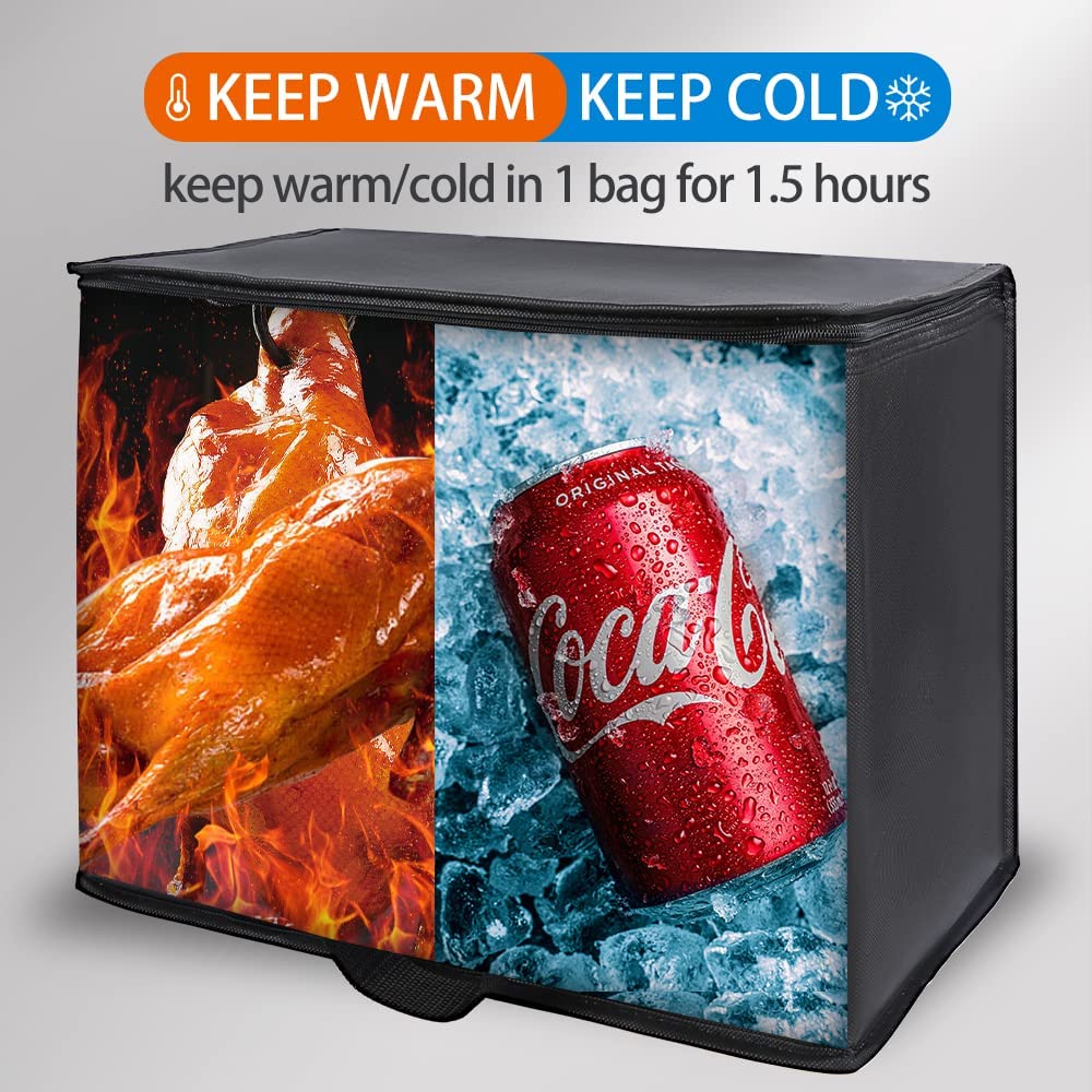 Bodaon 2-Pack Extra Large Insulated Reusable Grocery Bags with Zippered Top - Heavy Duty Freezer Bags for Frozen Foods, Picnics, Beach Trips & Cold Storage Shopping Accessories (Black)