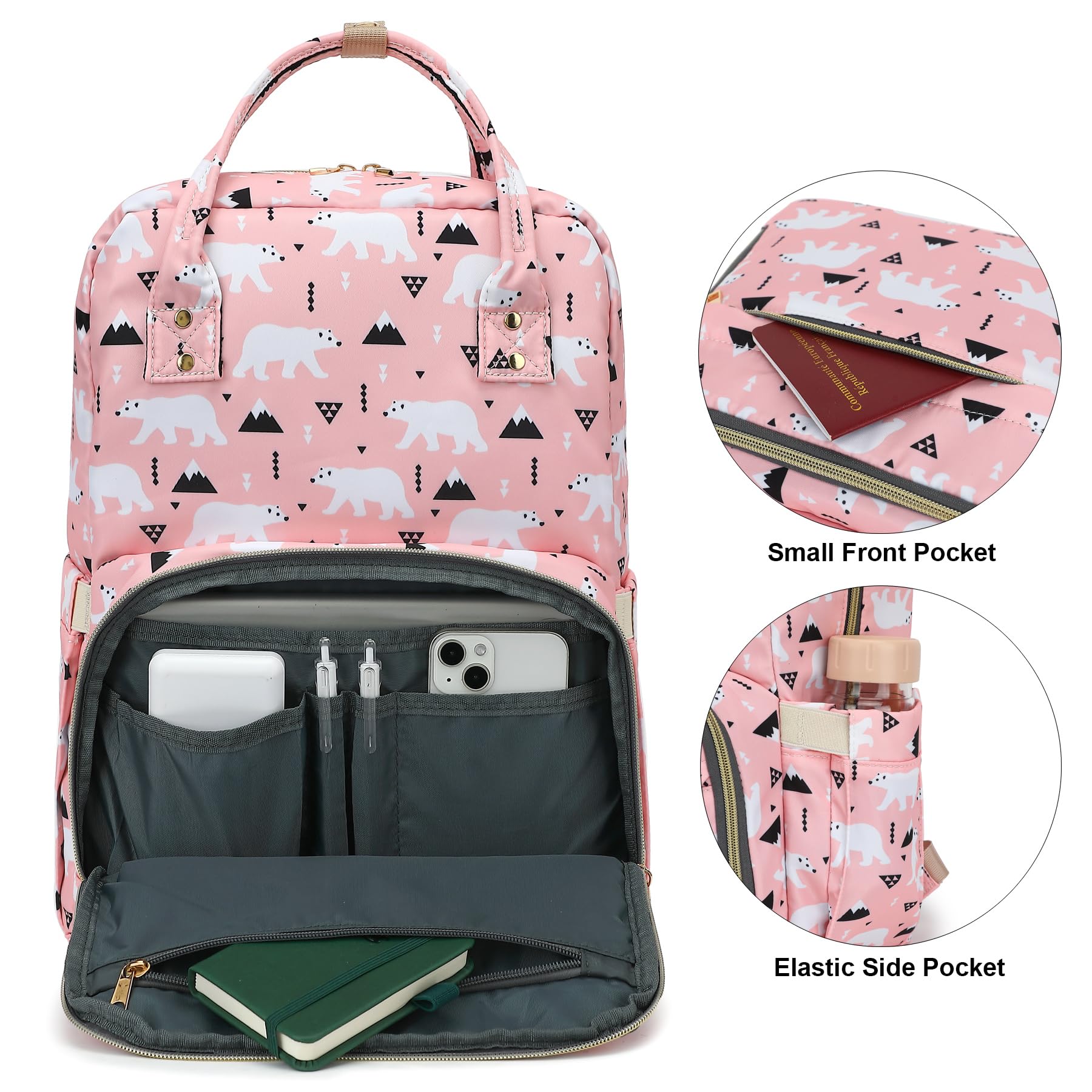 Stylish Pink Polar Bear Laptop Backpack for Women & Girls - 15.6 Inch Waterproof College Bookbag, School & Travel Backpack - Perfect for Campus, Work Commute & Weekend Getaways