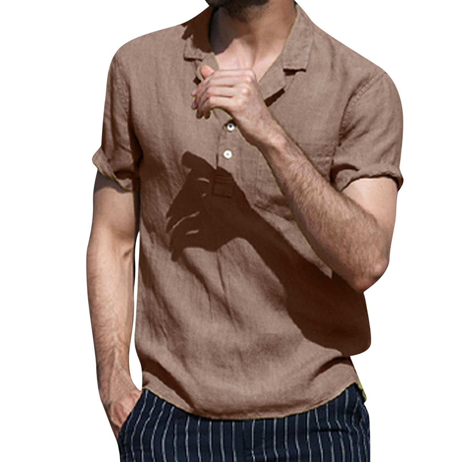 Men's Summer Henley Shirts - Solid Color Short Sleeve Button Up V-Neck T-Shirts for Casual Wear, Beach Vacation & Outdoor Activities