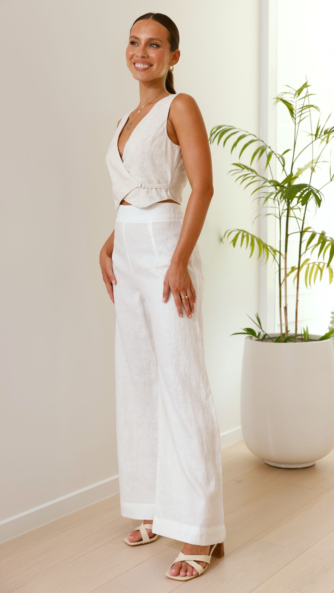 Karah Pants for Women - High Waisted White Trousers with Stretchy Comfort | Perfect for Office Wear, Casual Outfits & Travel