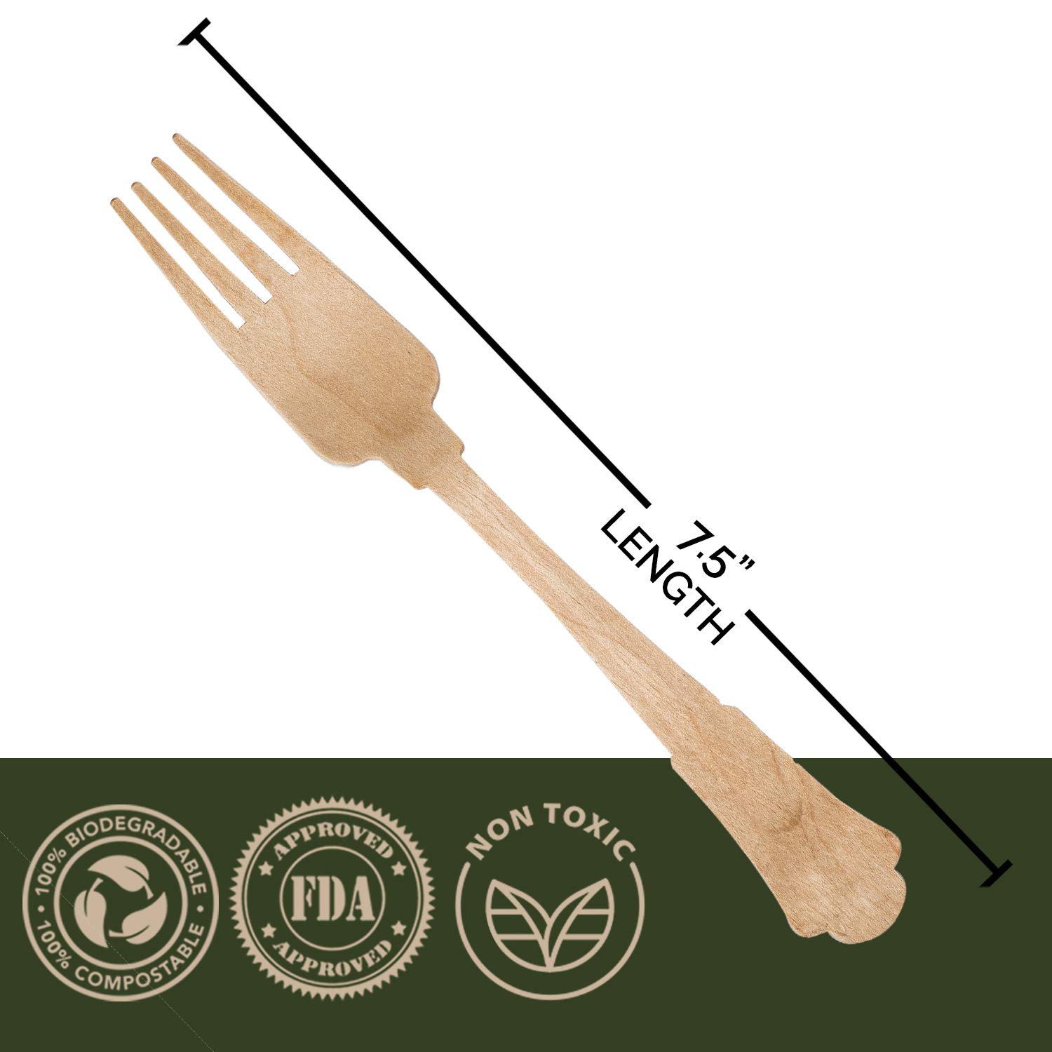 100% Compostable Birch Wood Forks 600 Pcs - 7.5