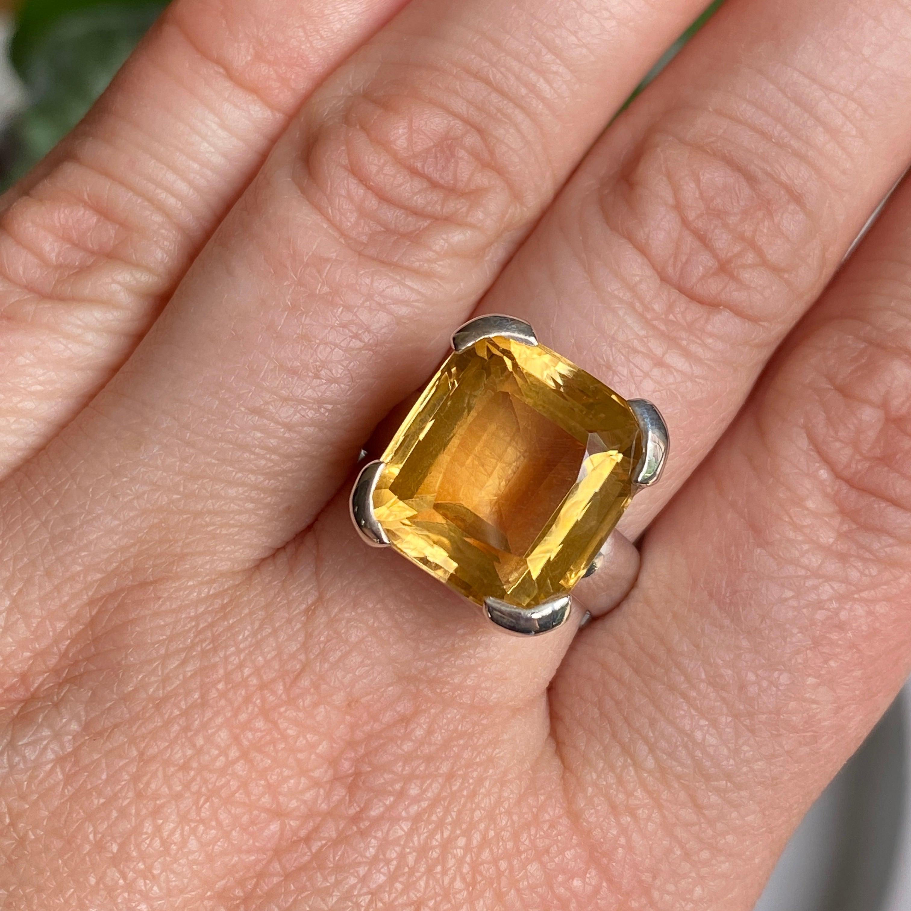 Natural Citrine Gemstone Rectangular Faceted Ring - Size 8, KRGJ2150 - Perfect for Everyday Wear, Gift Giving & Special Occasions