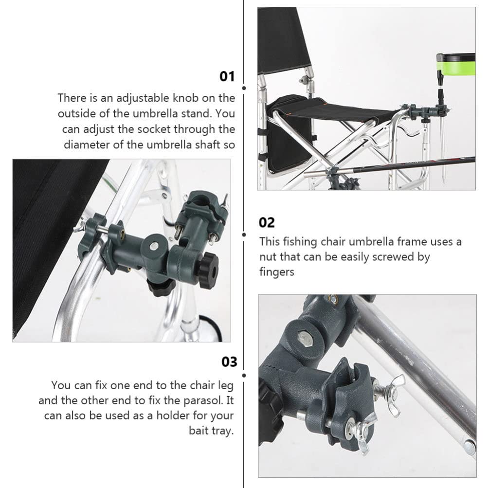 UPKOCH Portable Fishing Umbrella Mount Holder - Adjustable Metal Bracket for Fishing Chairs, Beach Umbrellas & Patio Parasols with Bait Tray & Rod Holder - Perfect for Outdoor Fishing, Camping & Beach Trips