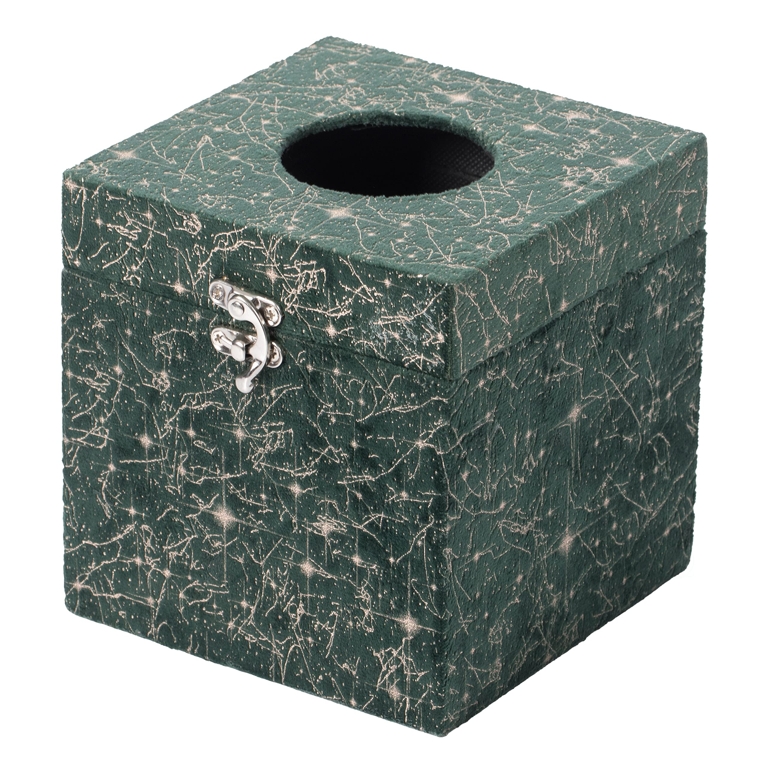 Square Velvet Modern Paper Facial Tissue Box Cover Holder - Stylish Home & Office Desk Organizer for Living Room, Bedroom, Bathroom - Green