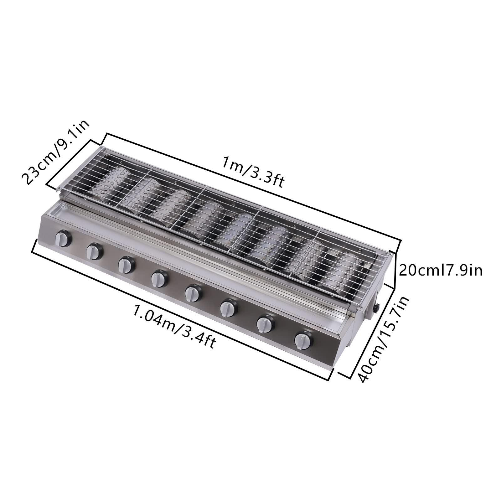 8-Burner Commercial Gas BBQ Grill - 2800PA Stainless Steel LPG Grill for Outdoor Cooking, Camping & Backyard Parties - Portable Tabletop Multi-Function Gas Grill