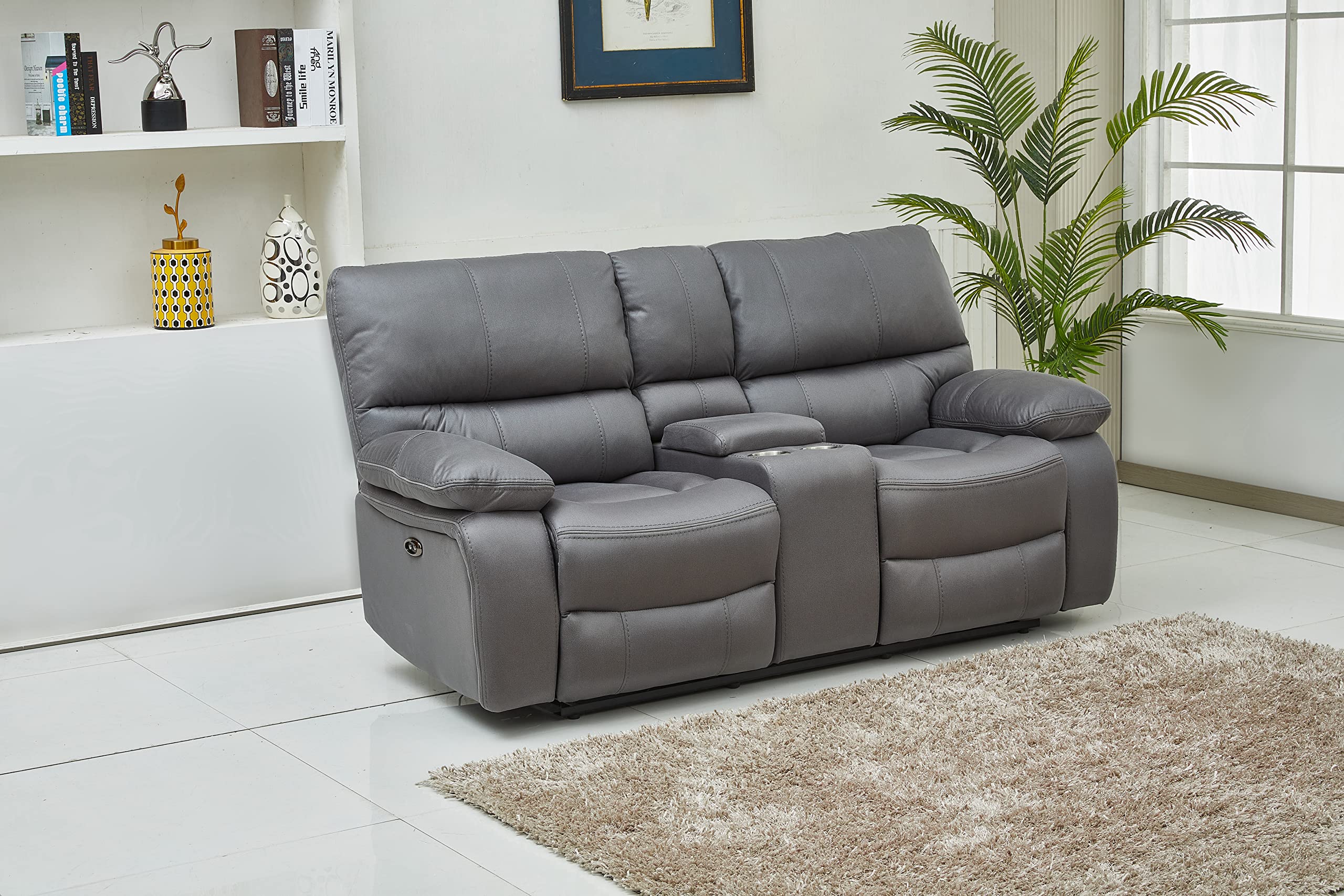 Betsy Furniture Microfiber Power Reclining Sofa Set - 3-Piece Living Room Set with Power Sofa, Loveseat & Chair (Grey) - Perfect for Home Theater, Family Rooms & Relaxation