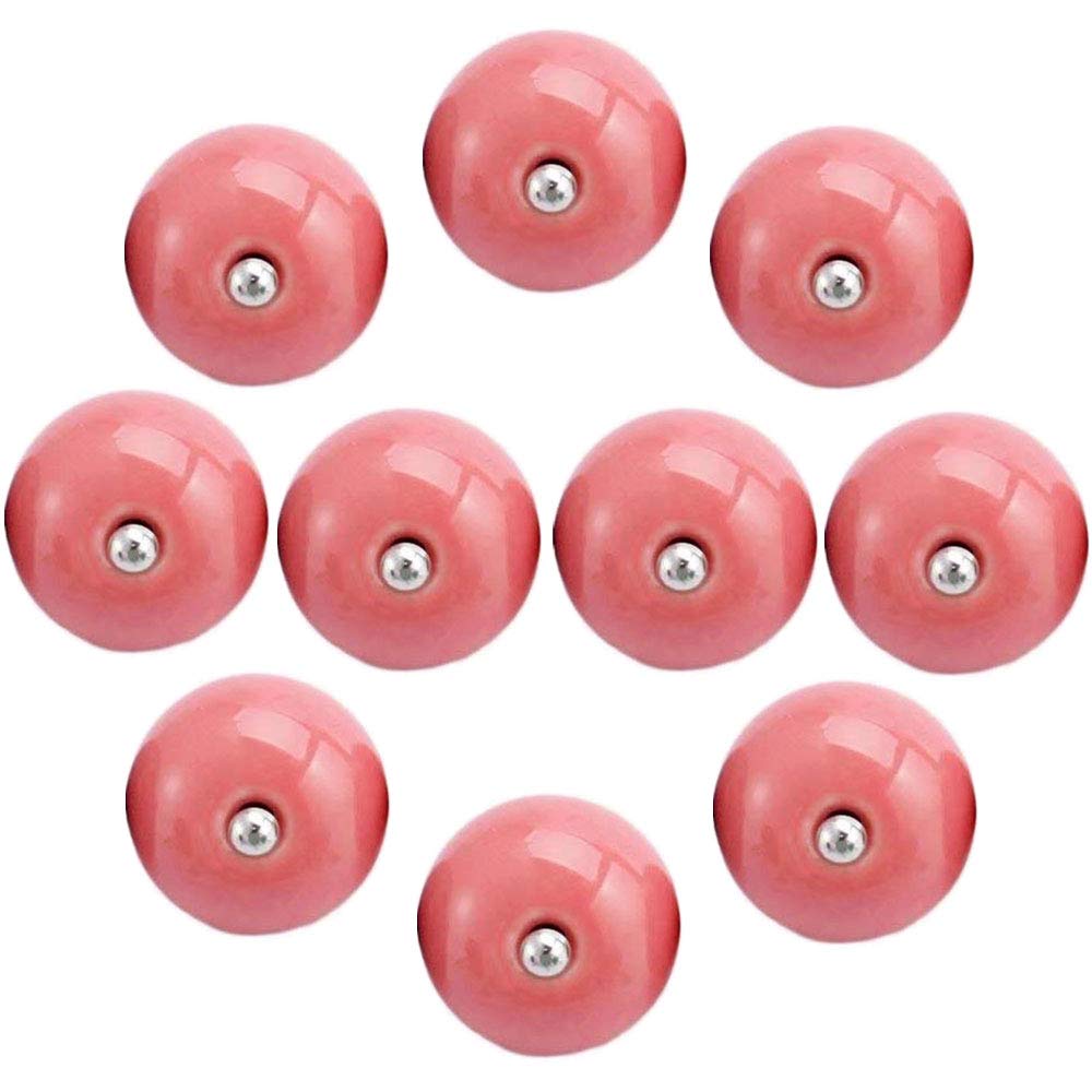 10PCS Pink Ceramic Antique Door Knobs - Cabinet & Drawer Pulls for Girls Room & Kitchen Decor