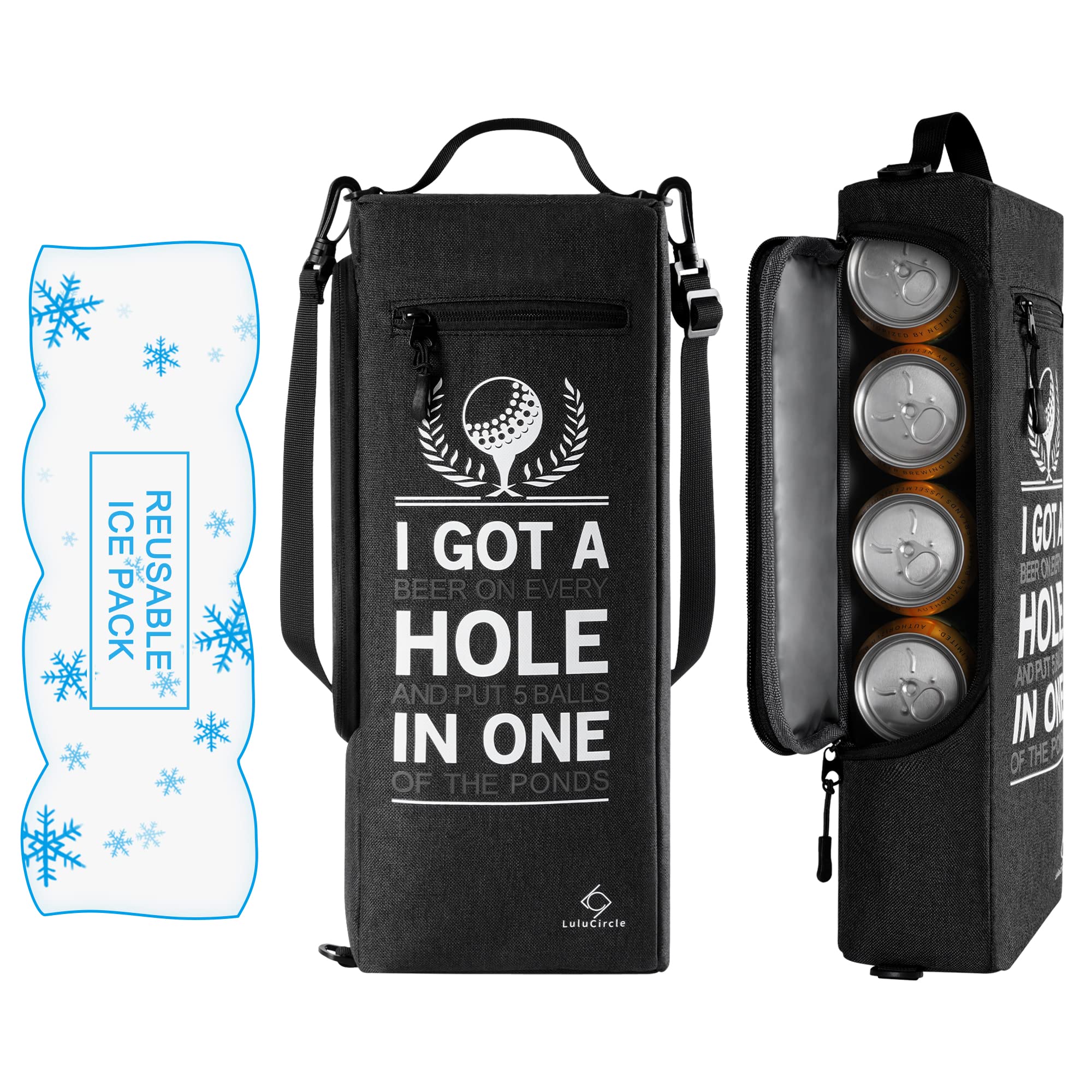 **Insulated Golf Bag Cooler with Ice Pack - Portable Golf Beer & Wine Cooler Bag - Soft Golf Cart Cooler Holds 6 Cans or 2 Bottles - Perfect for Golf Outings, Picnics & Outdoor Events**