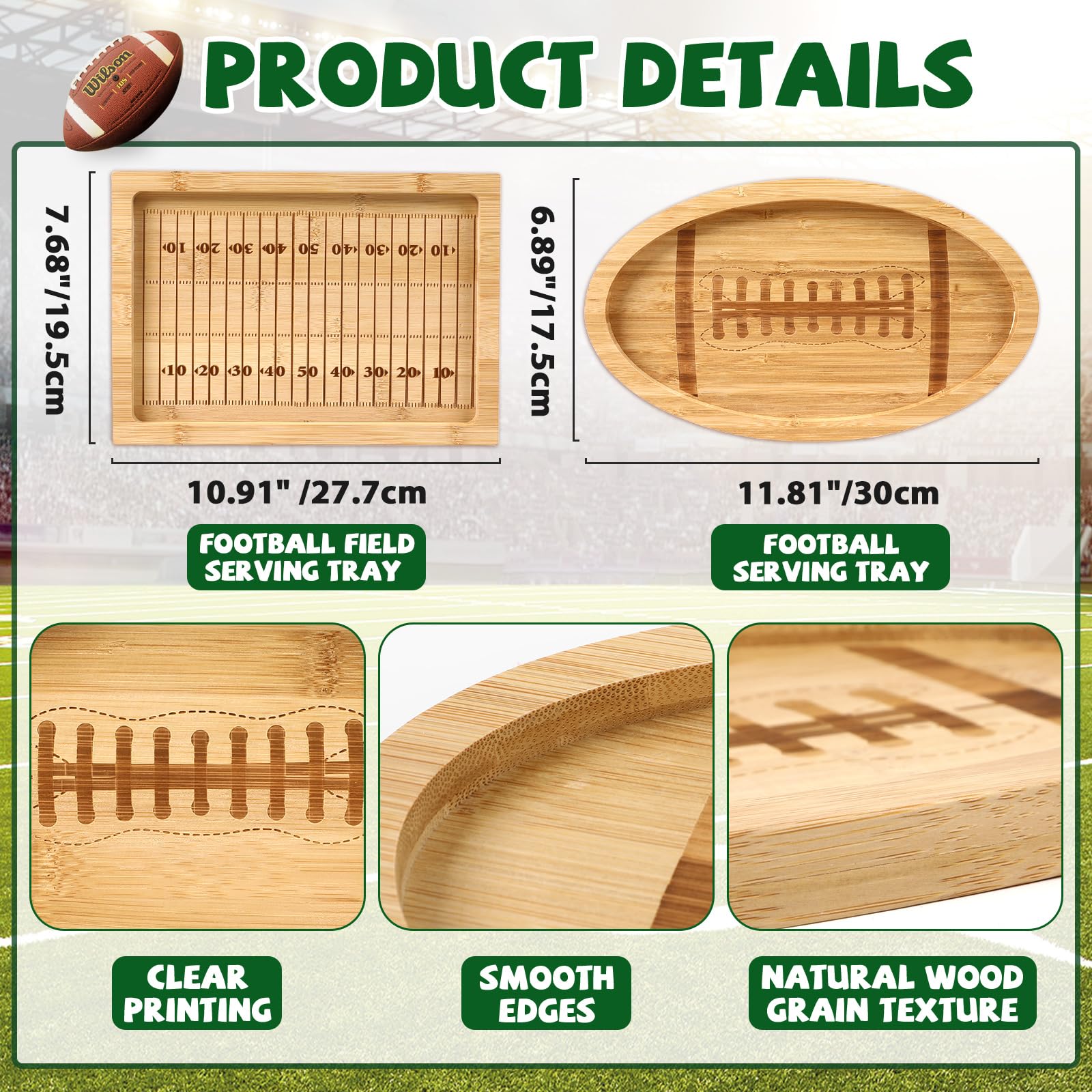 2pcs Wooden Football Serving Trays - Party & BBQ Decor