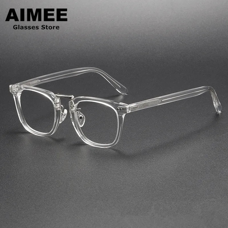 Aimee Unisex Full Rim Square Acetate Titanium Eyeglasses 8001 - Lightweight Durable Glasses for Work, Reading & Fashion | Trendy Square Frame Eyewear for Men & Women