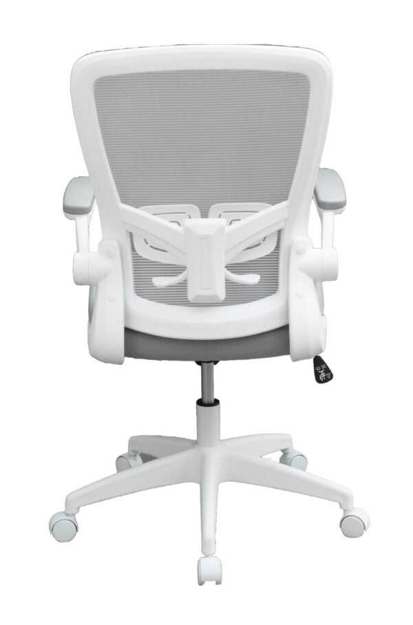 Boss B6366WT Grey Mesh Ergonomic Flip Arm Task Chair with White Frame - Perfect for Home Office, Gaming & Workspace Comfort