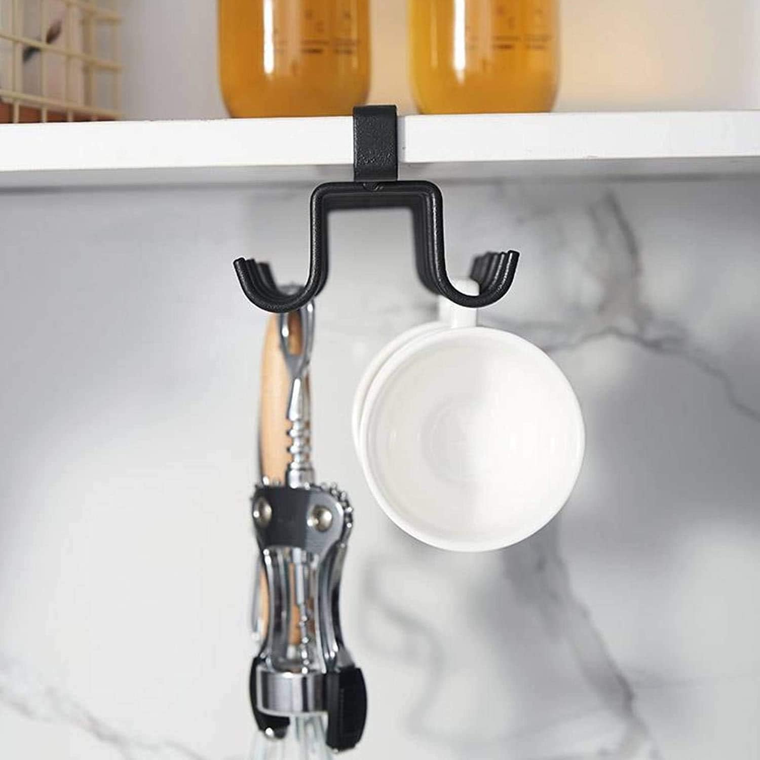 Boniry 12-Hook Double Row Kitchen Organizer - Heavy Duty Metal Hanging Hooks for Coffee Mugs, Tea Cups, Towels & Utensils | Space Saving Storage Solution for Pantry, Office & Home Organization (Perfect for Small Kitchens & Dorm Rooms)