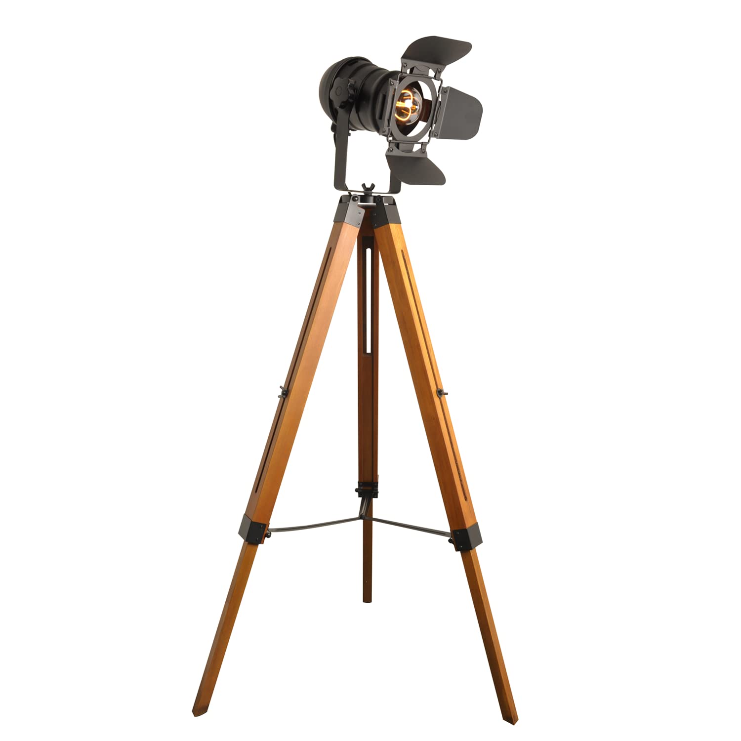 Adjustable Height Industrial Floor Lamp - Vintage Wooden Tripod Standing Light for Living Room, Bedroom & Farmhouse Decor | Rustic Nautical Spotlight with No Bulb Included | Perfect for Reading Nook, Home Office & Cozy Corner Lighting