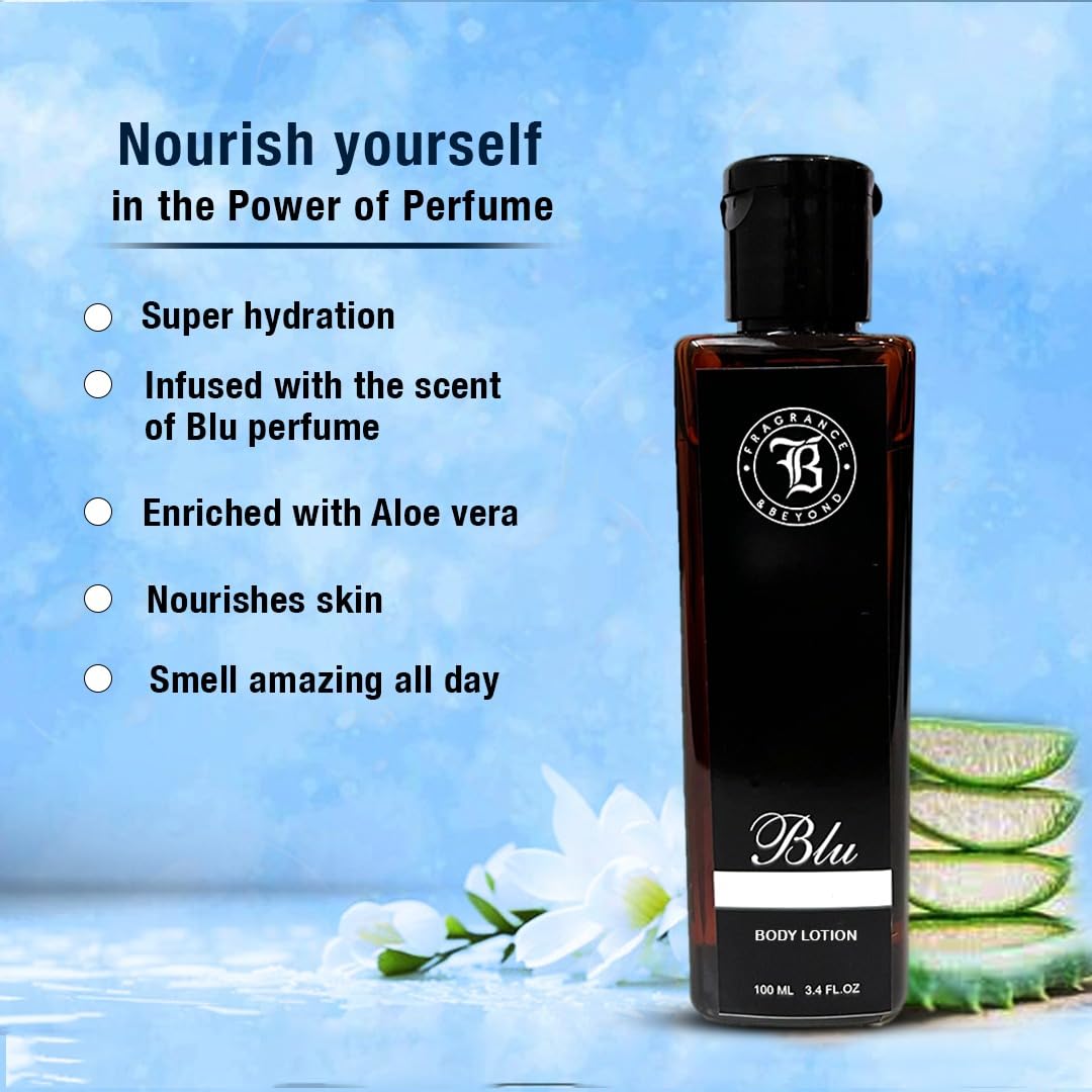 Fragrance & Beyond Blu Perfume Body Lotion for Women - Hydrating & Nourishing with Almond Oil, Jojoba Oil & Shea Butter | 100ml | Softens & Moisturizes Dry Skin | Perfect for Daily Use, Gift Giving & Travel