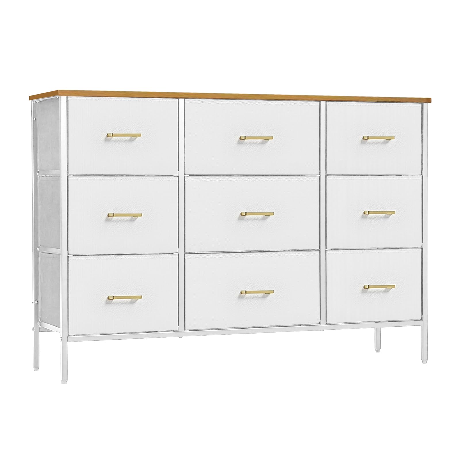 Modern Wide TV Stand with 9 Drawers - White Fabric Storage Cabinet for Bedroom, Living Room & Nursery | TV Console, Dresser & Closet Organizer for Home Entertainment & Storage Solutions