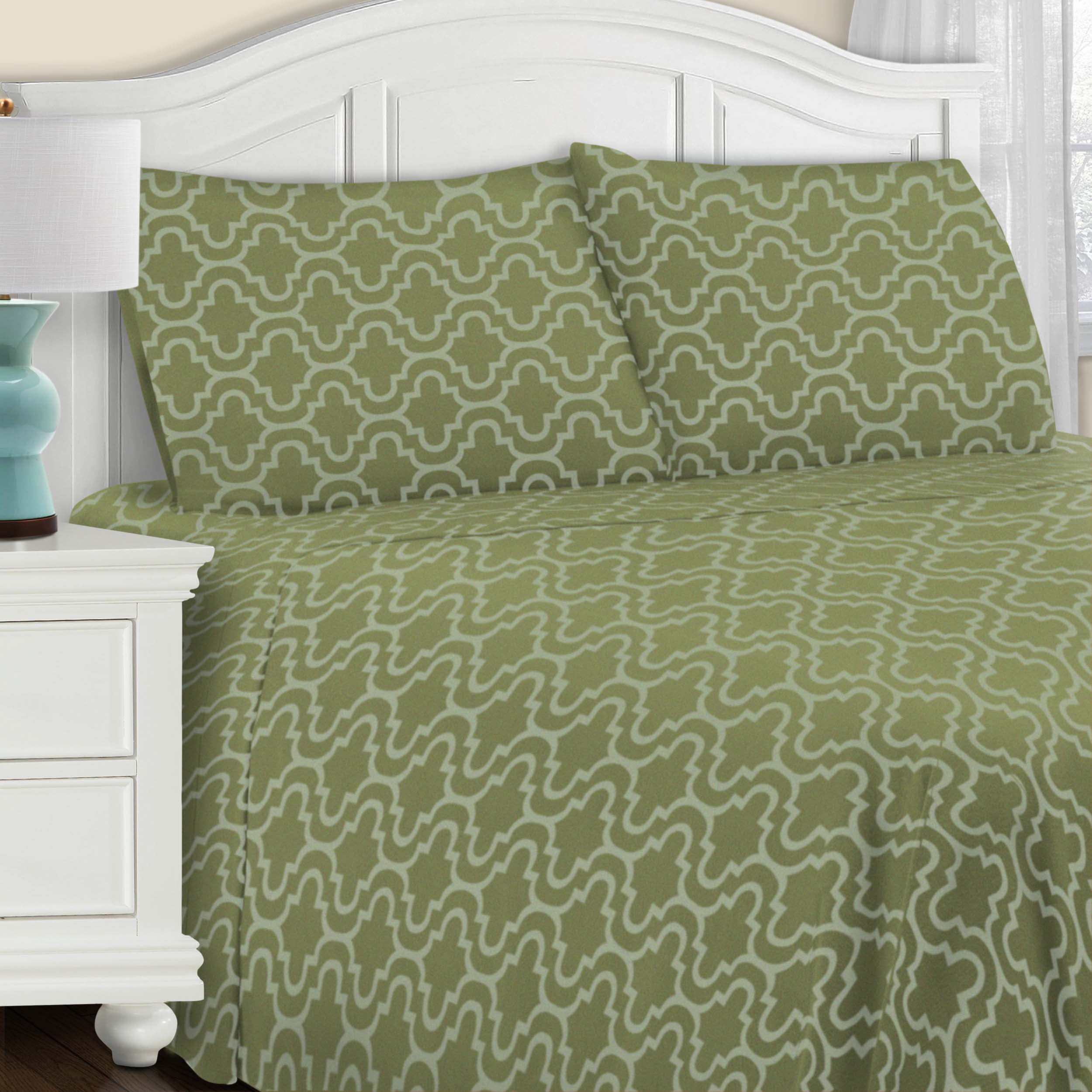 Premium Cotton Flannel Trellis Pattern Deep Pocket Sheet Set - Soft & Cozy Bedding for Winter - Perfect for Cold Nights, Guest Rooms & Cozy Bedroom Retreats